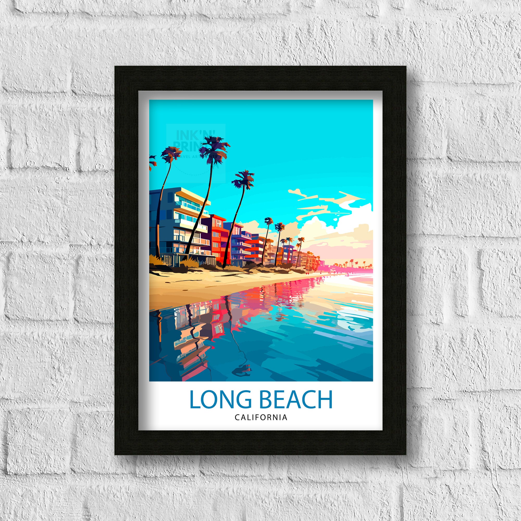 Long Beach CA Travel Print| Long Beach Wall Decor Long Beach Poster California Travel Prints Long Beach Art Print Long Beach Illustration