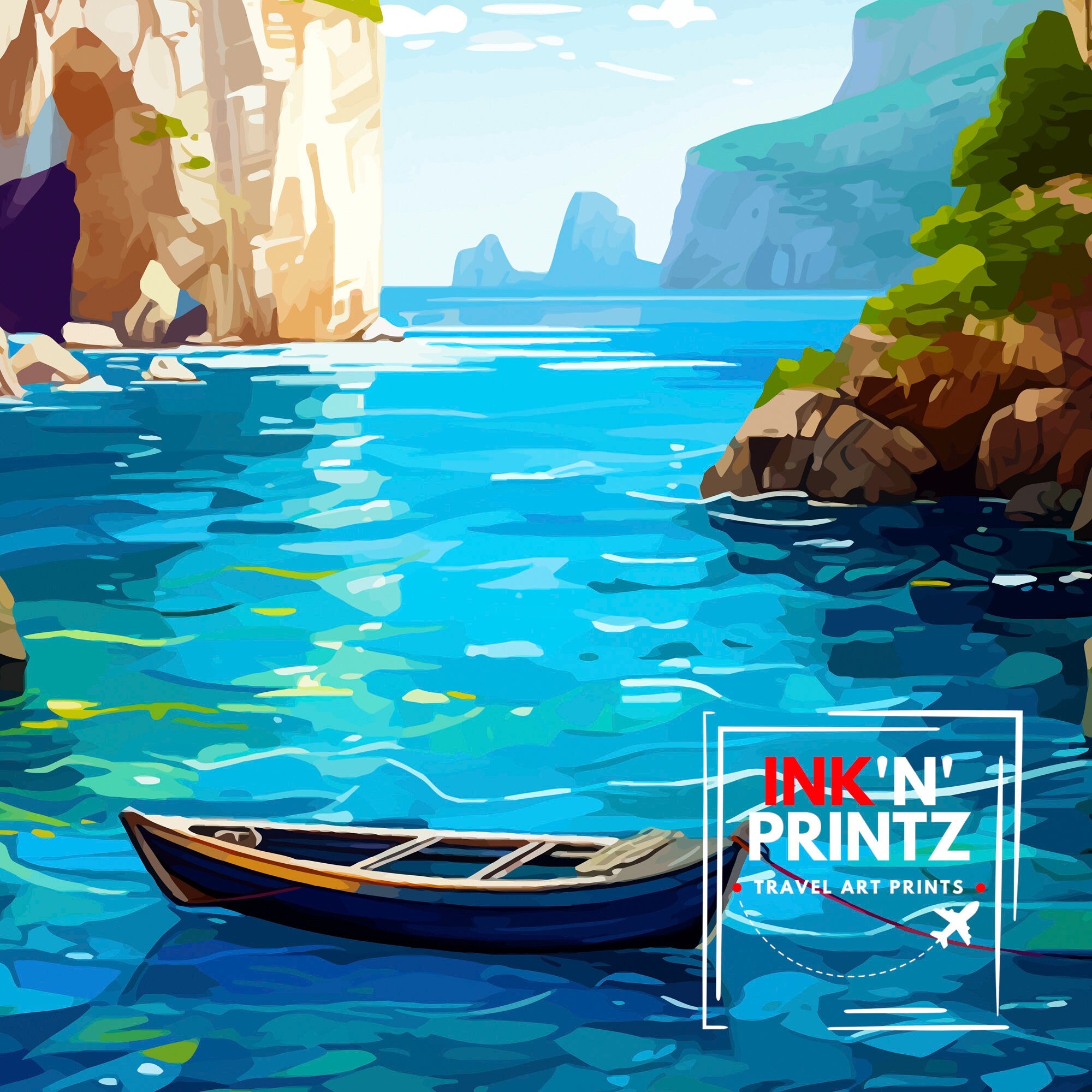 Capri Italy Travel Print Capri Wall Decor Capri Home Living Decor Capri Italy Illustration Travel Poster Gift for Capri Italy Home Decor