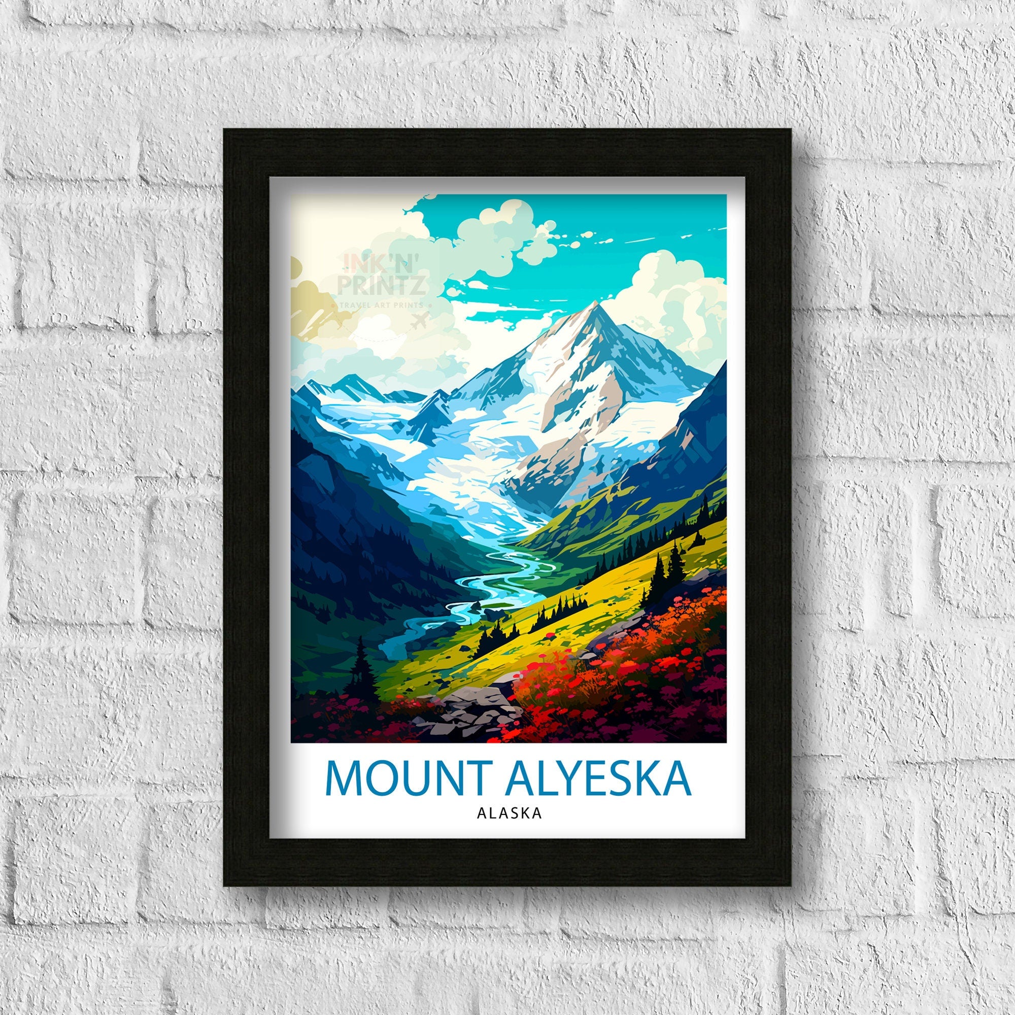 Mount Alyeska Alaska Travel Print| Mount Alyeska Wall Decor Mount Alyeska Poster Alaska Travel Prints Mount Alyeska Art Print Mount Alyeska