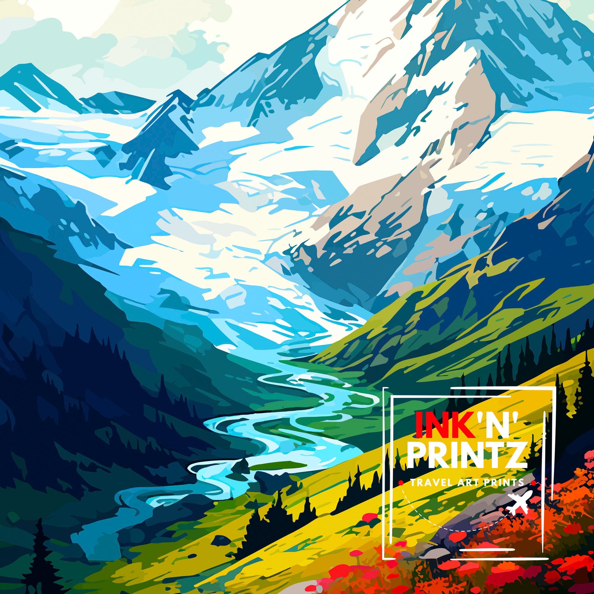 Mount Alyeska Alaska Travel Print| Mount Alyeska Wall Decor Mount Alyeska Poster Alaska Travel Prints Mount Alyeska Art Print Mount Alyeska