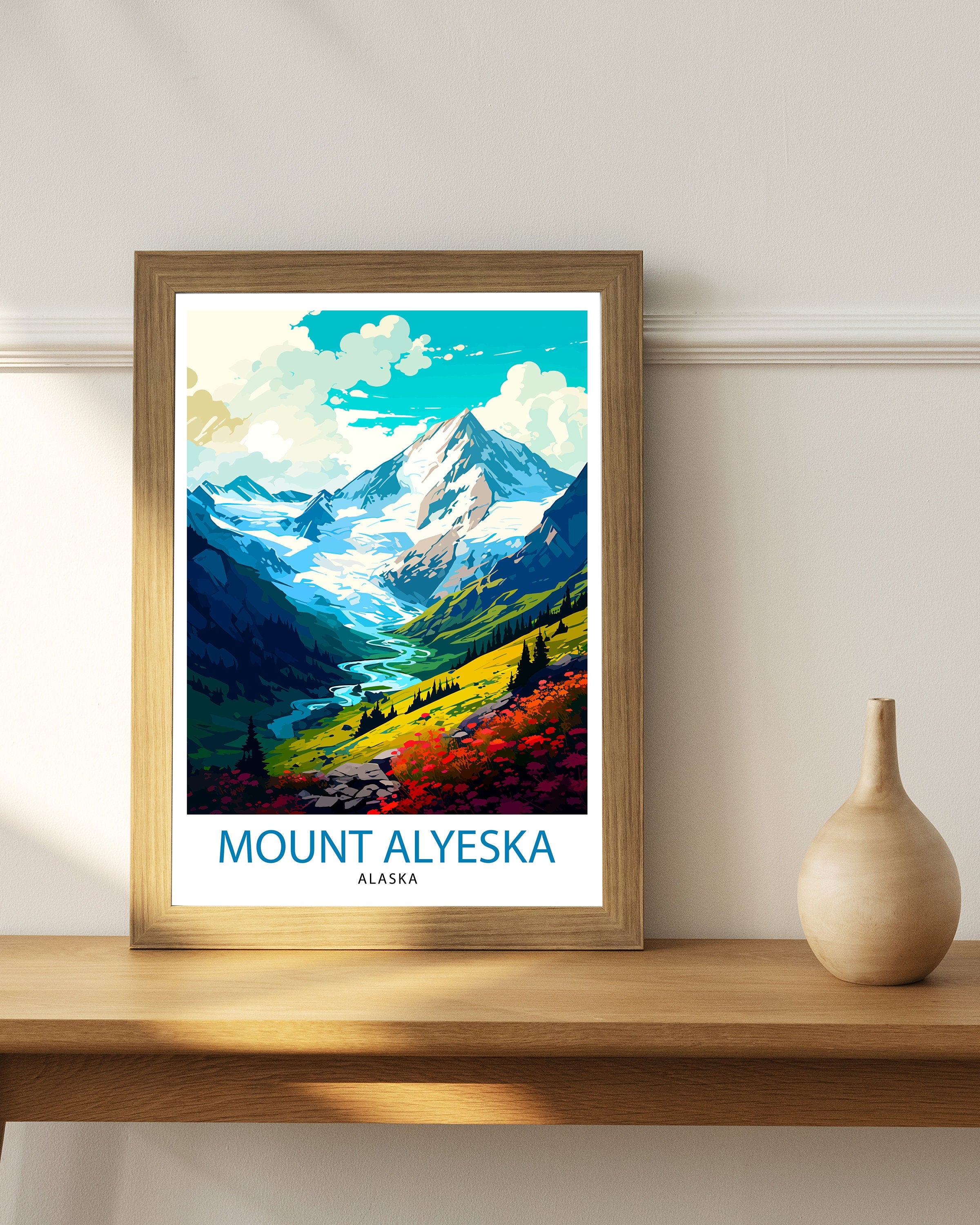 Mount Alyeska Alaska Travel Print| Mount Alyeska Wall Decor Mount Alyeska Poster Alaska Travel Prints Mount Alyeska Art Print Mount Alyeska