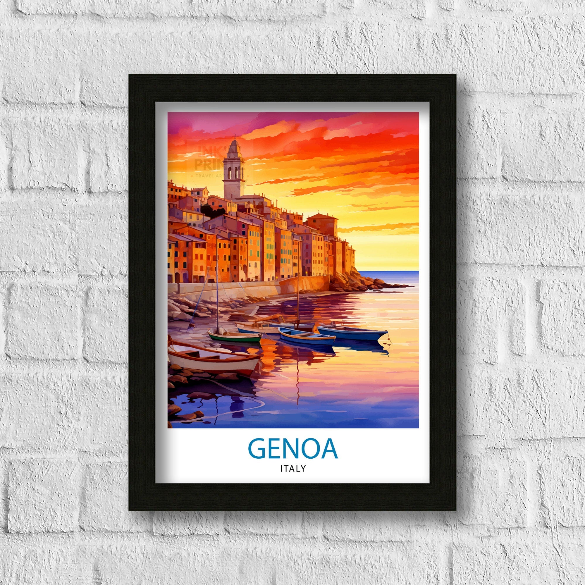Genoa Italy Travel Print Genoa Wall Decor Genoa Poster Italy Travel Prints Genoa Art Print Genoa Illustration Genoa Wall Art