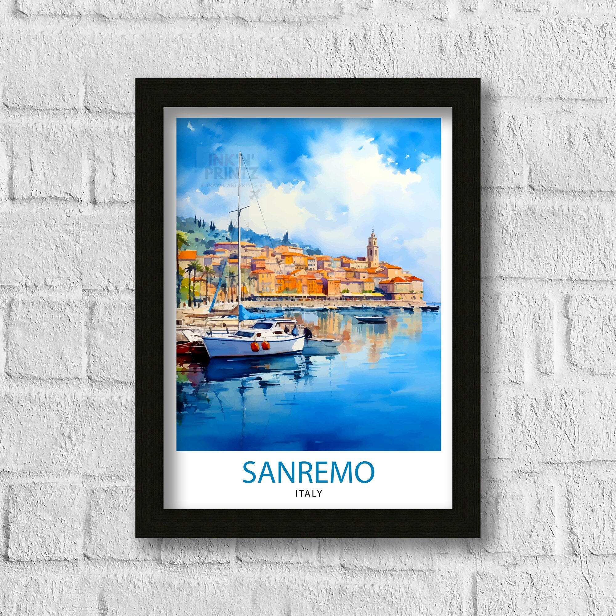 Sanremo Italy Travel Print Sanremo Wall Decor Sanremo Poster Italy Travel Prints Sanremo Art Print Sanremo Illustration Sanremo Wall Art
