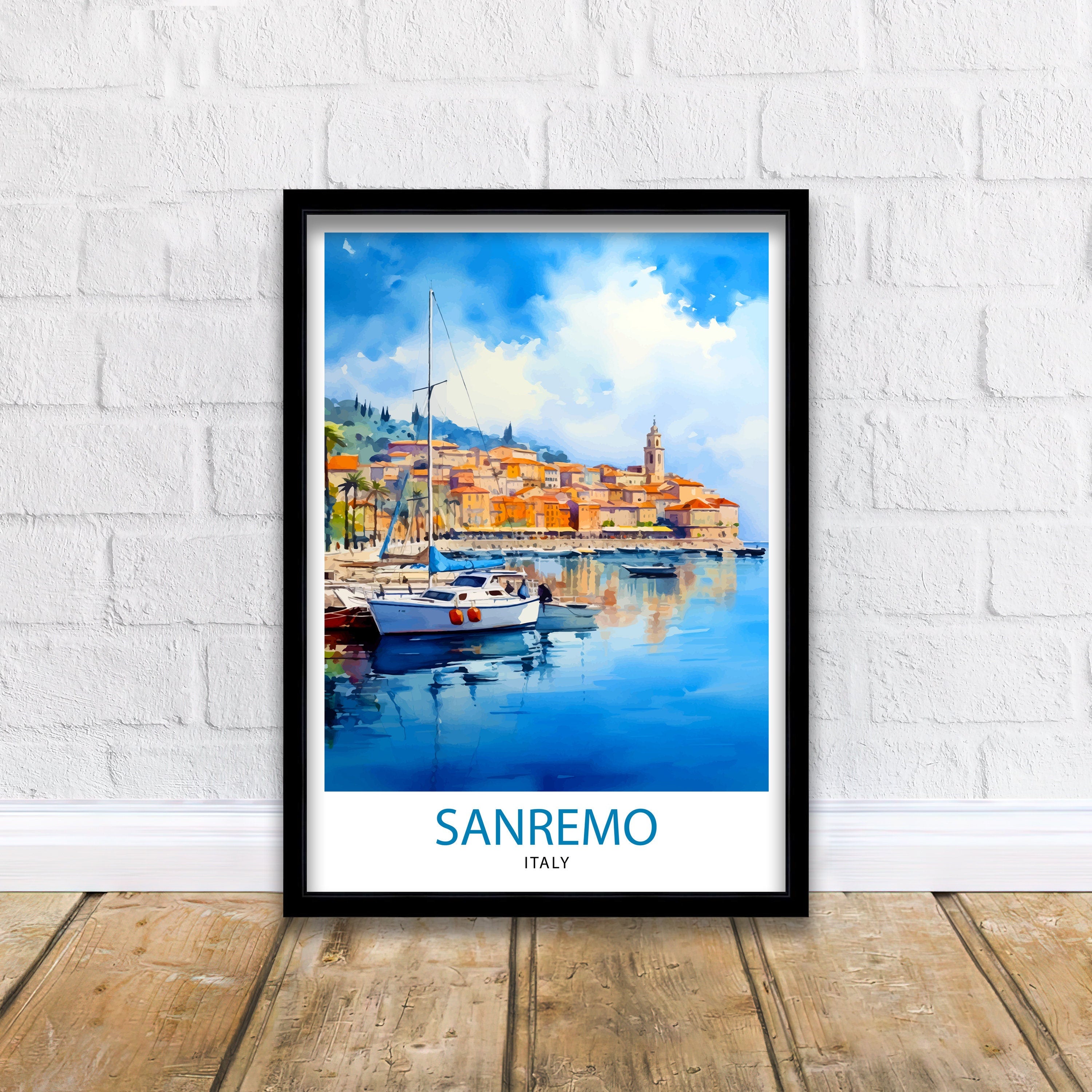 Sanremo Italy Travel Print Sanremo Wall Decor Sanremo Poster Italy Travel Prints Sanremo Art Print Sanremo Illustration Sanremo Wall Art