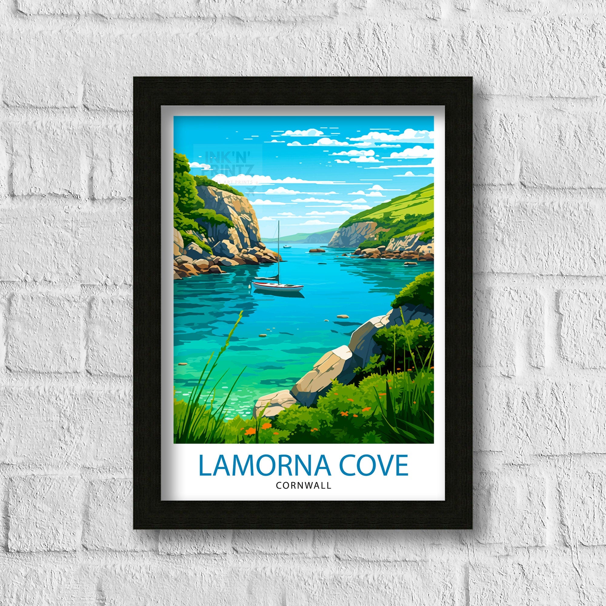 Lamorna Cove Cornwall Travel Print Lamorna Wall Decor Lamorna Poster Cornwall Travel Prints Lamorna Art Print Lamorna Illustration Lamorna