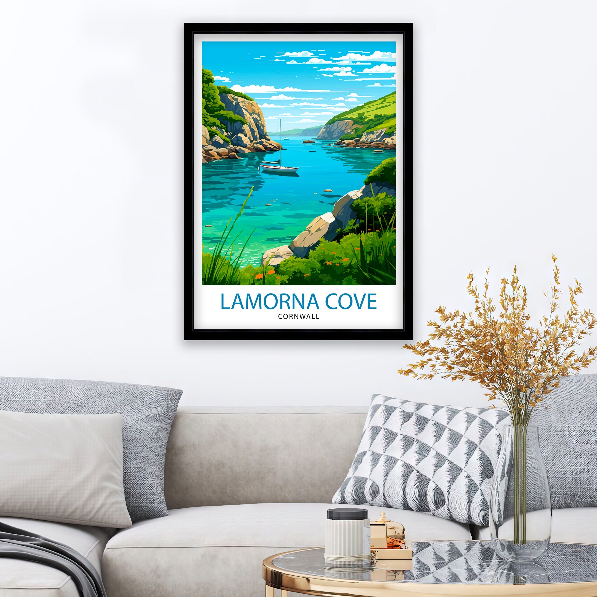Lamorna Cove Cornwall Travel Print Lamorna Wall Decor Lamorna Poster Cornwall Travel Prints Lamorna Art Print Lamorna Illustration Lamorna