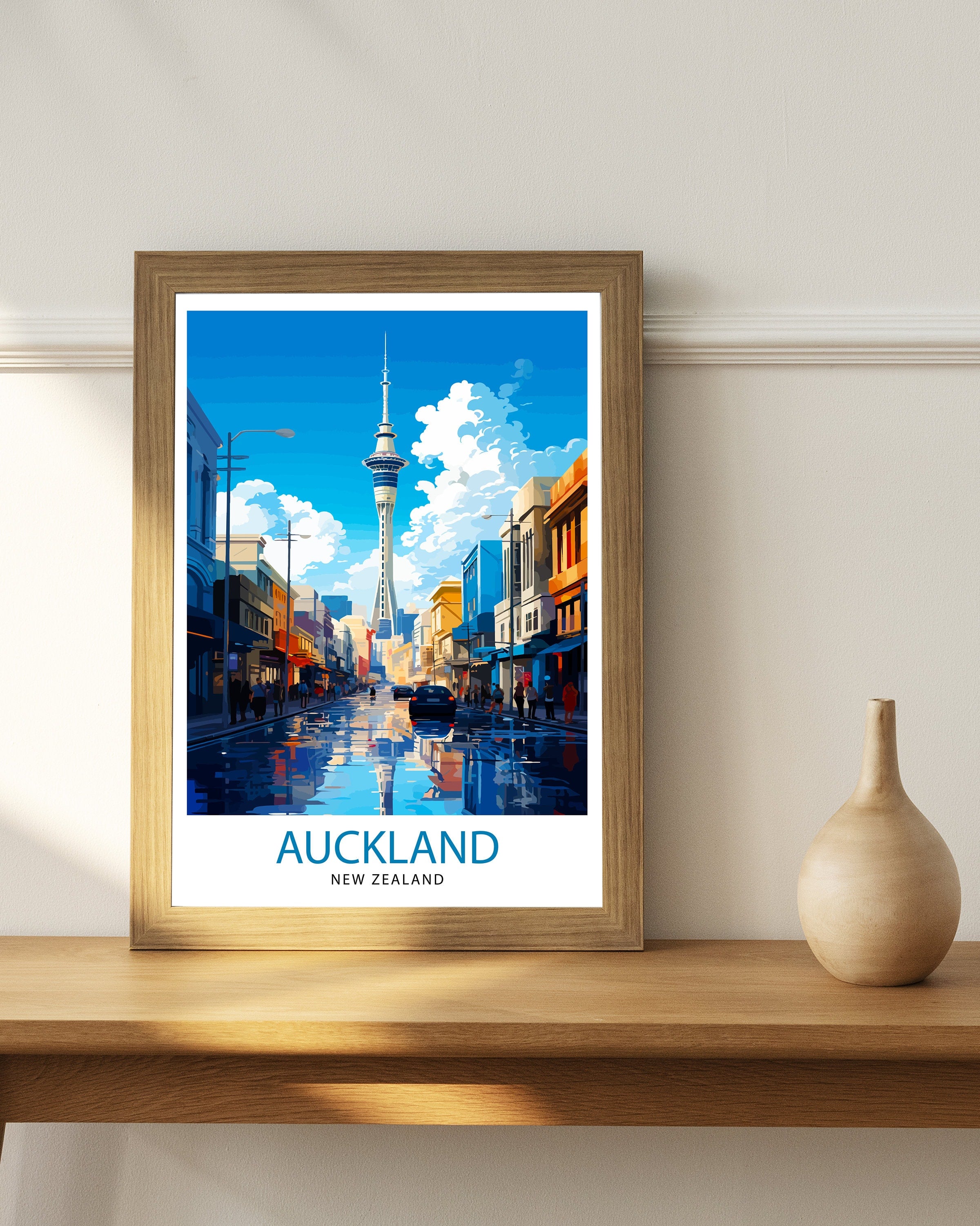 Auckland New Zealand Travel Print Auckland Wall Decor Vibrant City Poster New Zealand Art Skyline Illustration Decorative Wall Art Gift Idea