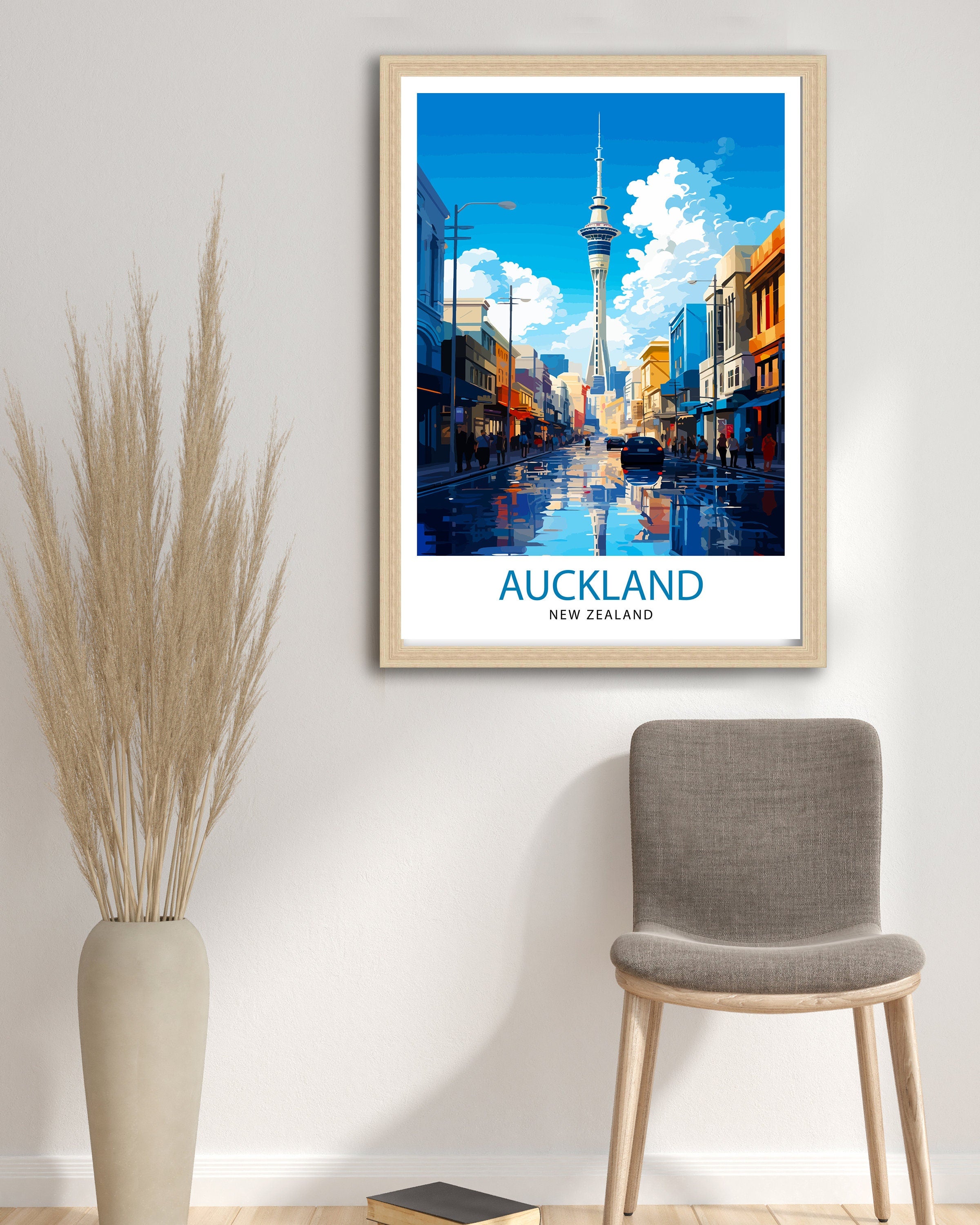 Auckland New Zealand Travel Print Auckland Wall Decor Vibrant City Poster New Zealand Art Skyline Illustration Decorative Wall Art Gift Idea
