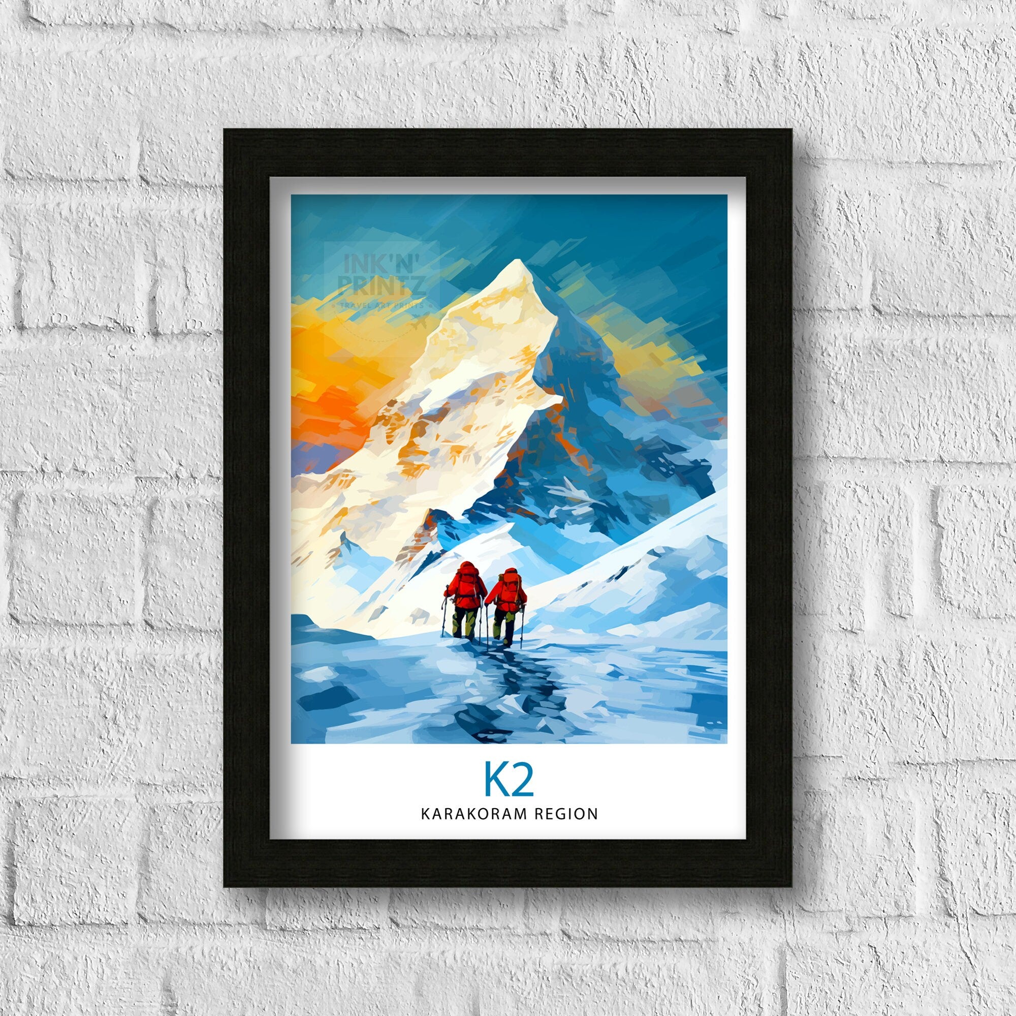 K2 Mountain Print Karakoram Range Artwork Climbers K2 Poster Pakistan Landscape Decor K2 Summit Wall Art Mountaineering Gift