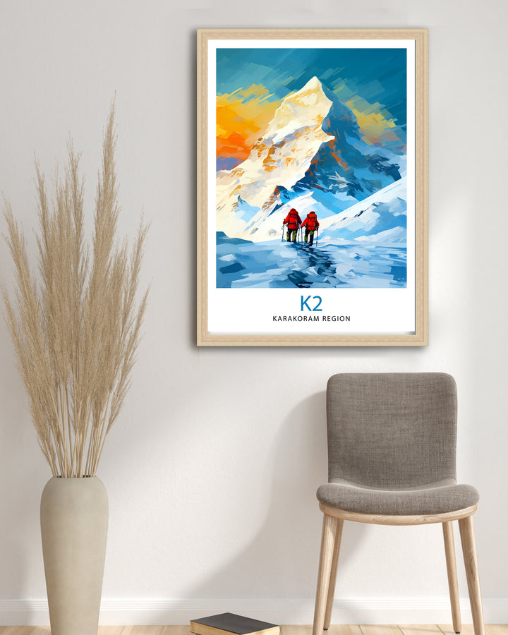 K2 Mountain Poster Karakoram Range Artwork Climbers K2 Poster Pakistan Landscape Decor K2 Summit Wall Art Mountaineering Gift