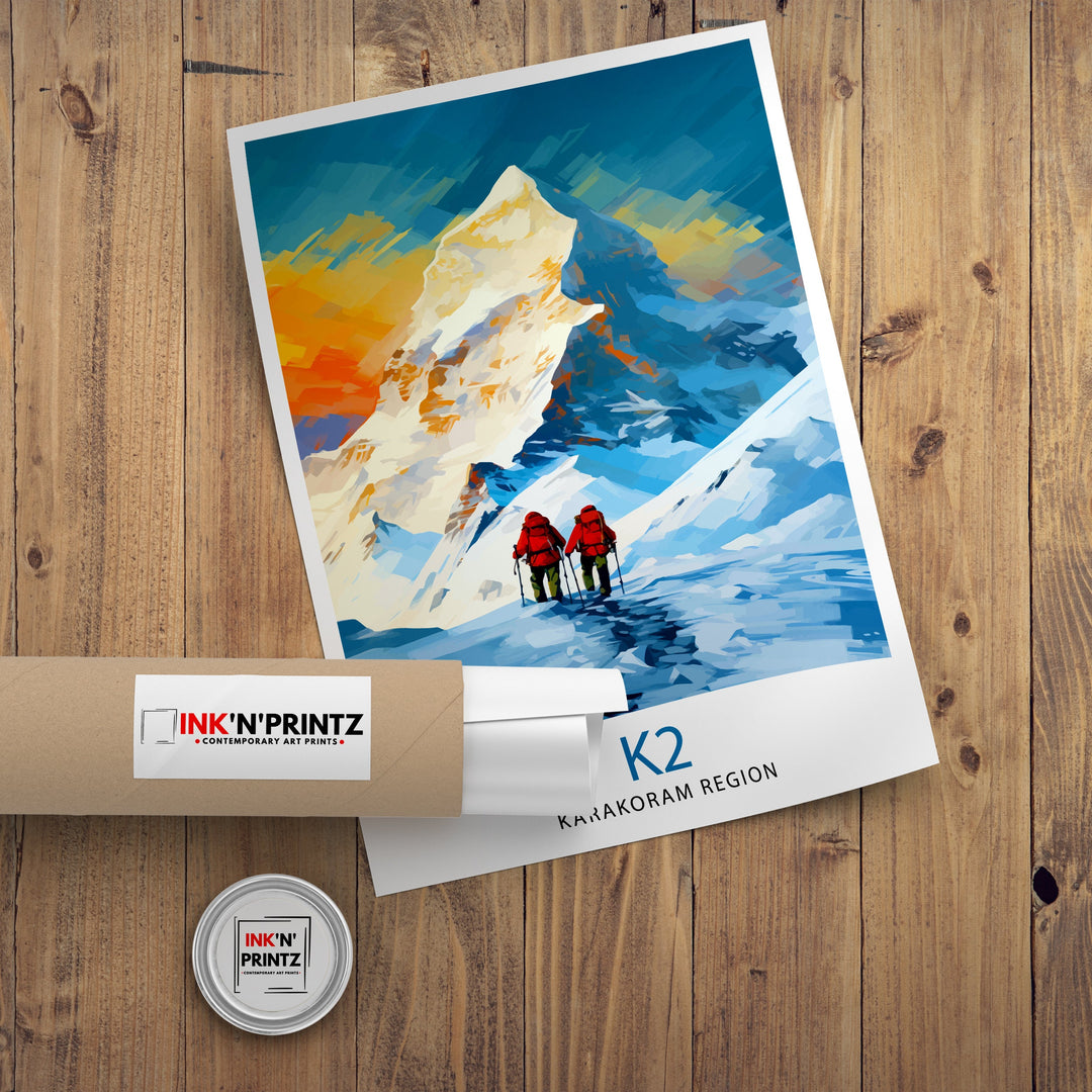 K2 Mountain Poster Karakoram Range Artwork Climbers K2 Poster Pakistan Landscape Decor K2 Summit Wall Art Mountaineering Gift