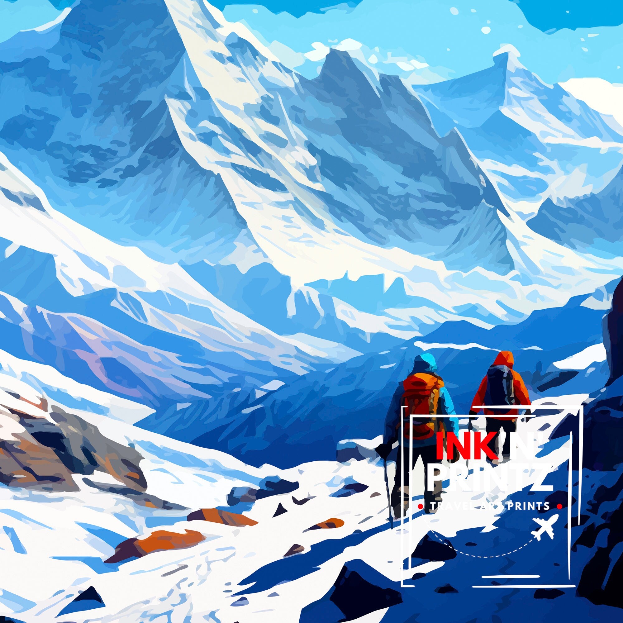 K2 Mountain Print Karakoram Range Artwork Climbers K2 Poster Pakistan Landscape Decor K2 Summit Wall Art Mountaineering Gift