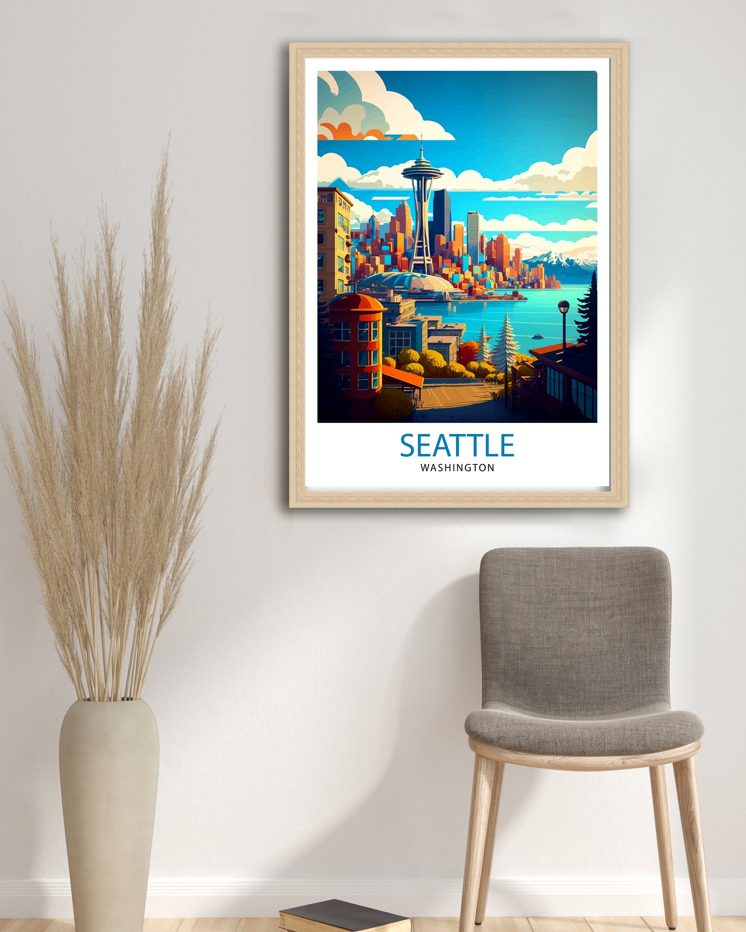 Seattle Skyline Travel Print | Washington Home Decor
