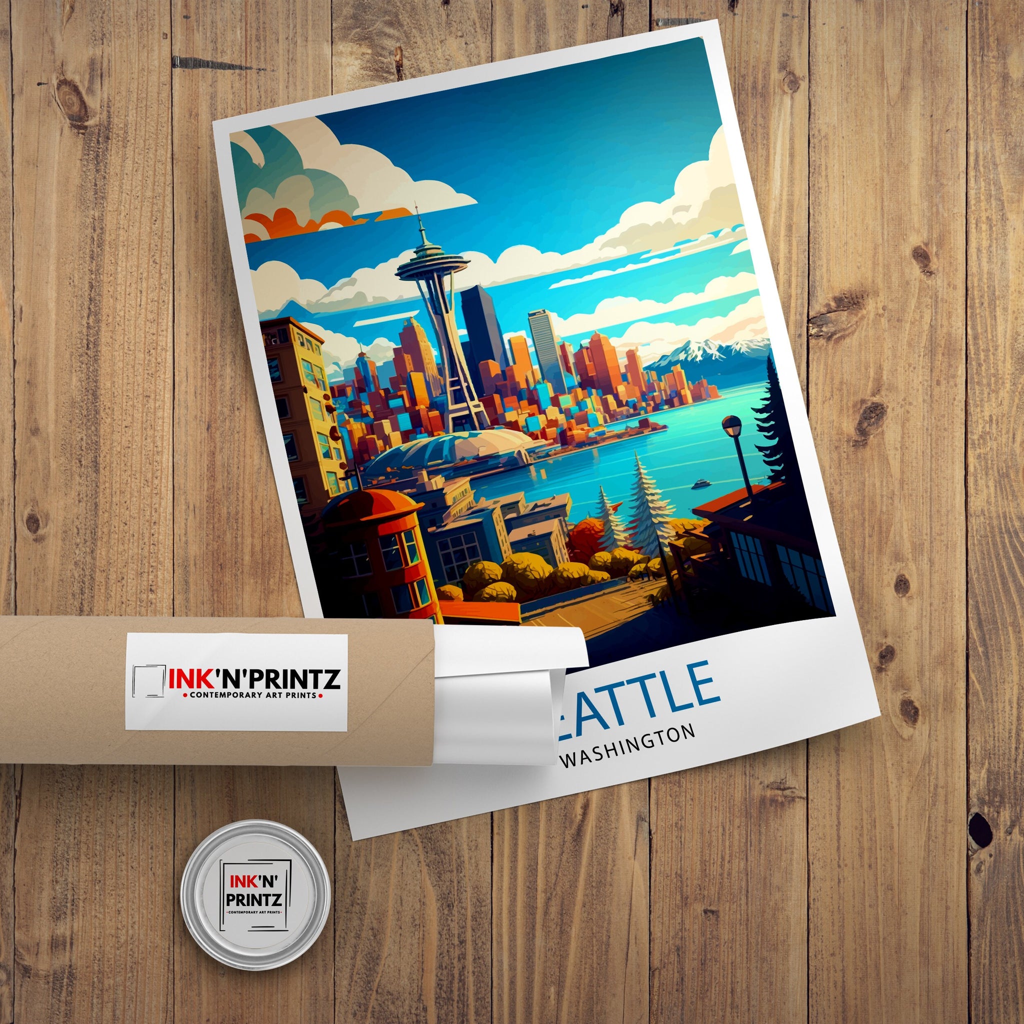 Seattle Skyline Travel Print | Washington Home Decor