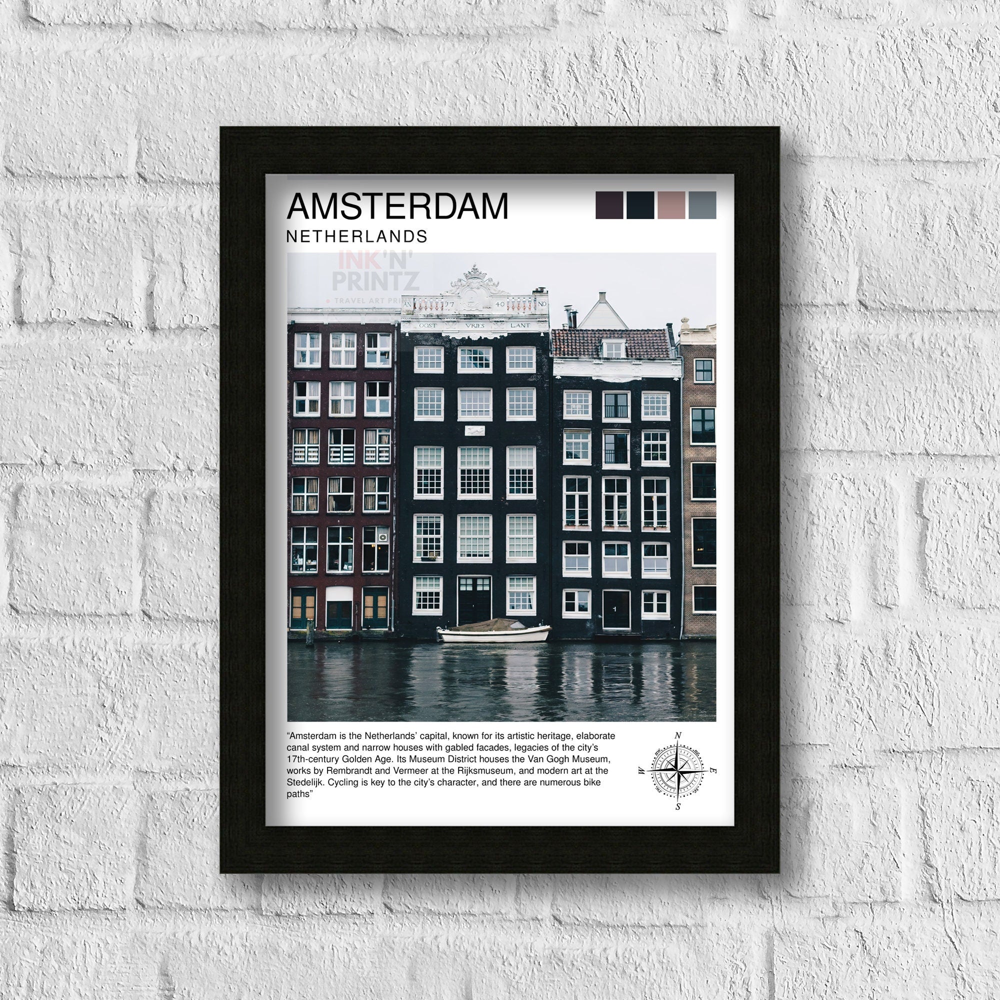Amsterdam Travel Print Amsterdam Wall Art Amsterdam Cityscape Netherlands Illustration Amsterdam Travel Poster Gift for Amsterdam Lovers