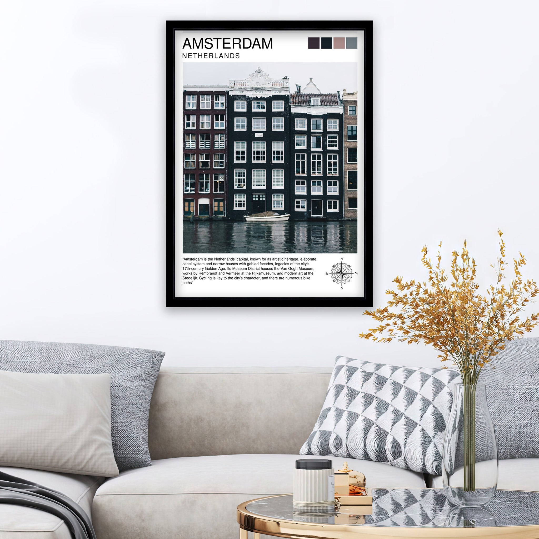Amsterdam Travel Print Amsterdam Wall Art Amsterdam Cityscape Netherlands Illustration Amsterdam Travel Poster Gift for Amsterdam Lovers