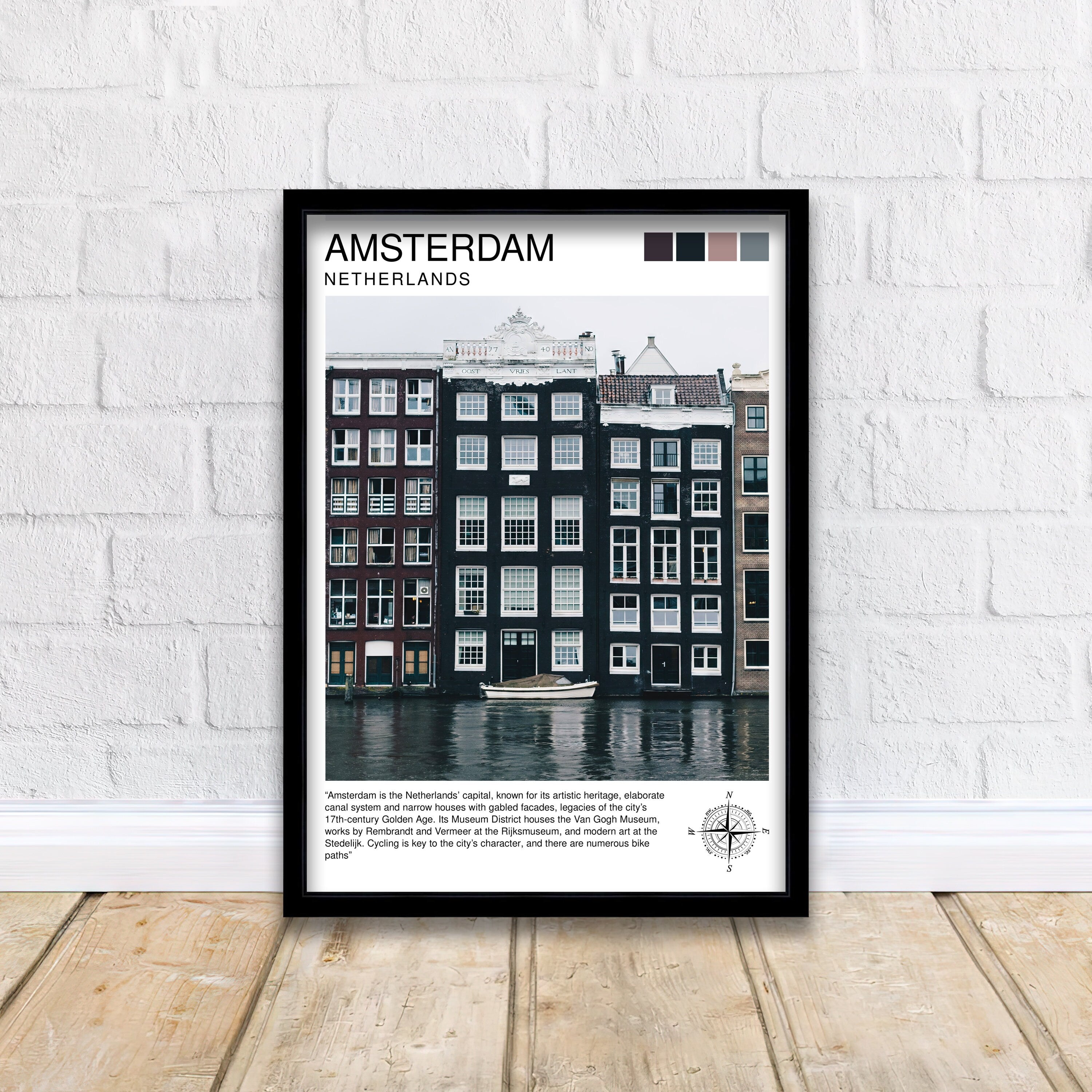 Amsterdam Travel Print Amsterdam Wall Art Amsterdam Cityscape Netherlands Illustration Amsterdam Travel Poster Gift for Amsterdam Lovers