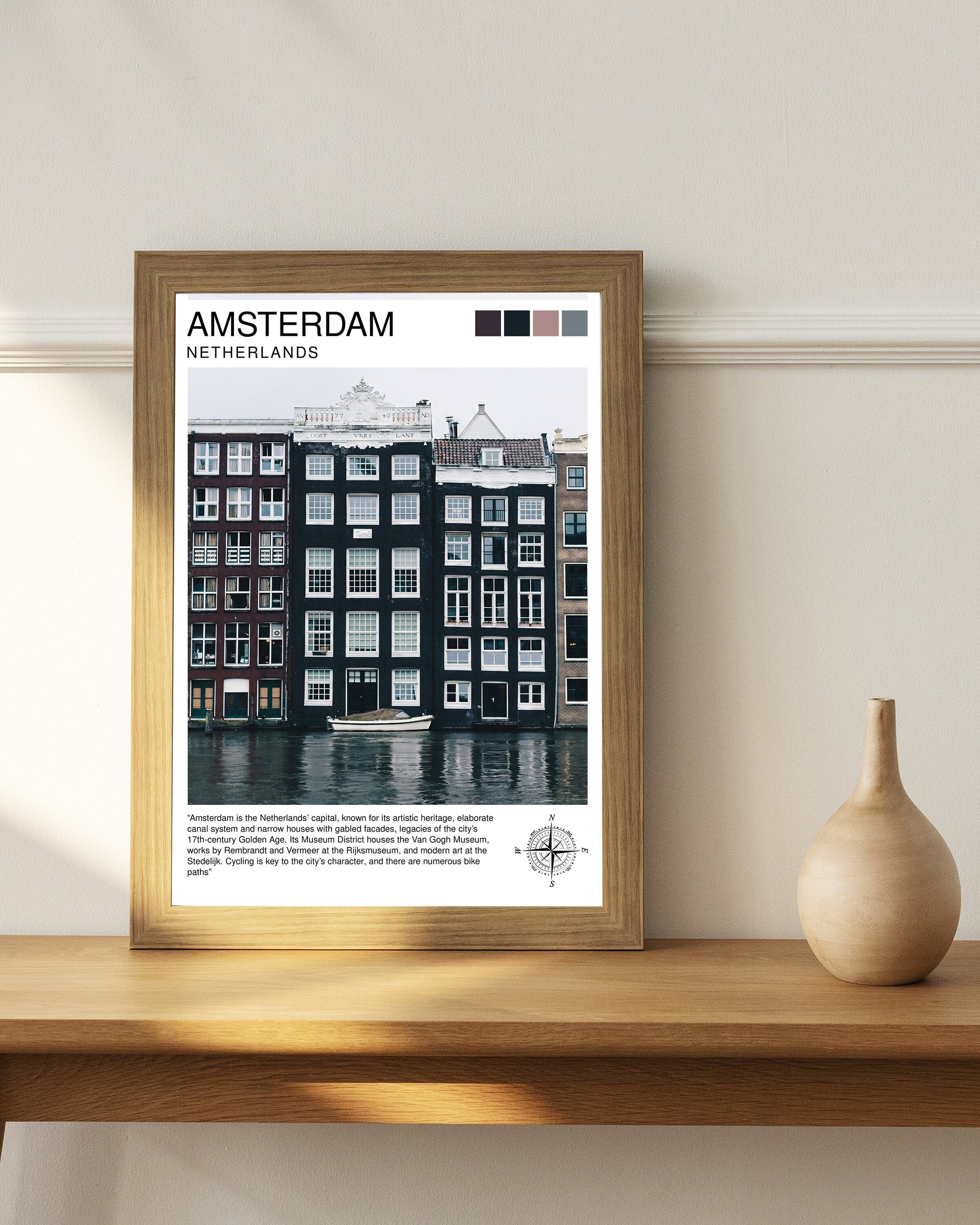 Amsterdam Travel Print Amsterdam Wall Art Amsterdam Cityscape Netherlands Illustration Amsterdam Travel Poster Gift for Amsterdam Lovers