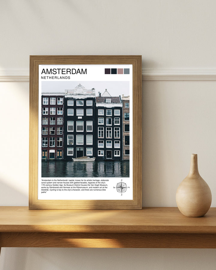 Amsterdam Travel Poster Amsterdam Wall Art Amsterdam Cityscape Netherlands Illustration Amsterdam Travel Poster Gift for Amsterdam Lovers