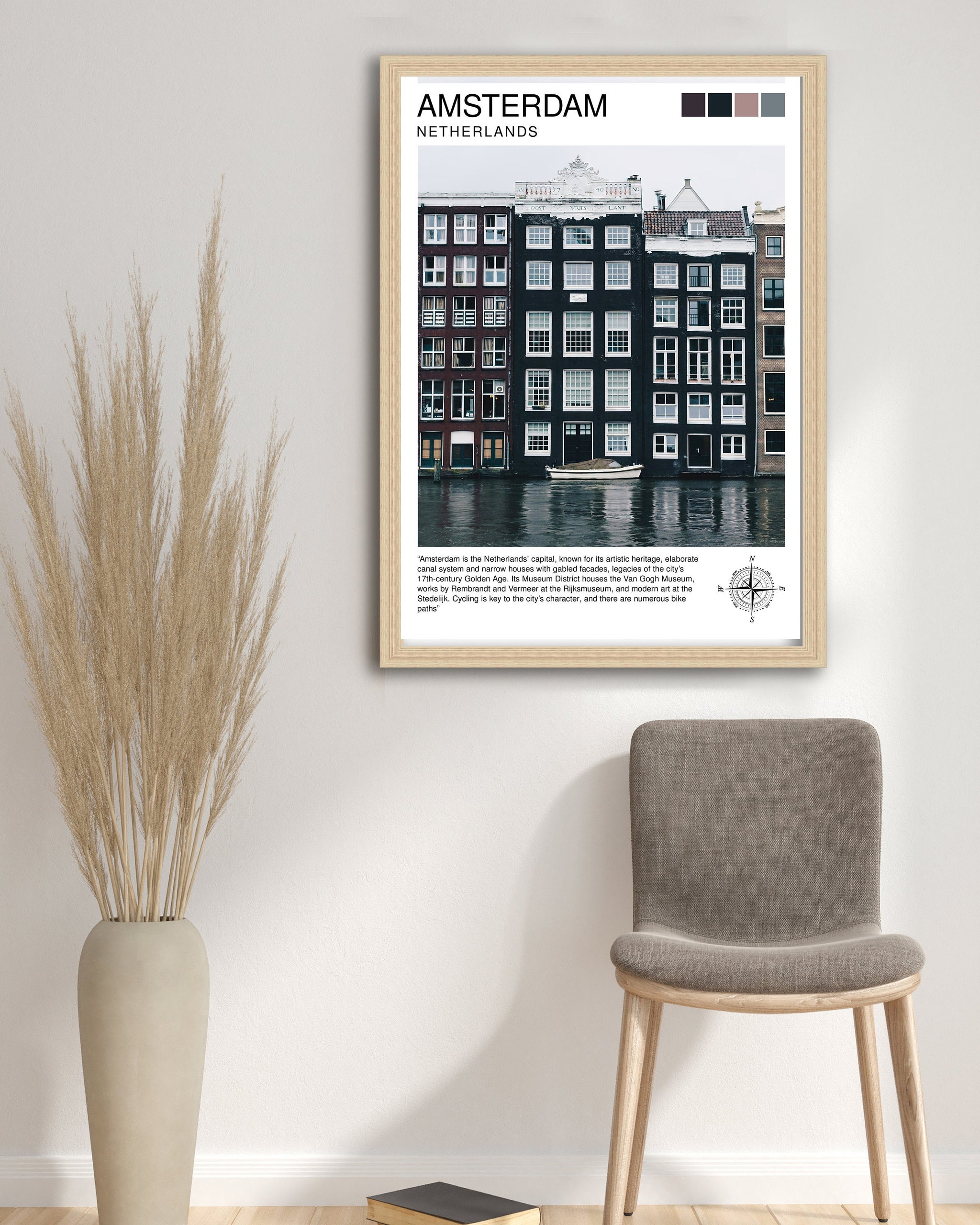 Amsterdam Travel Print Amsterdam Wall Art Amsterdam Cityscape Netherlands Illustration Amsterdam Travel Poster Gift for Amsterdam Lovers