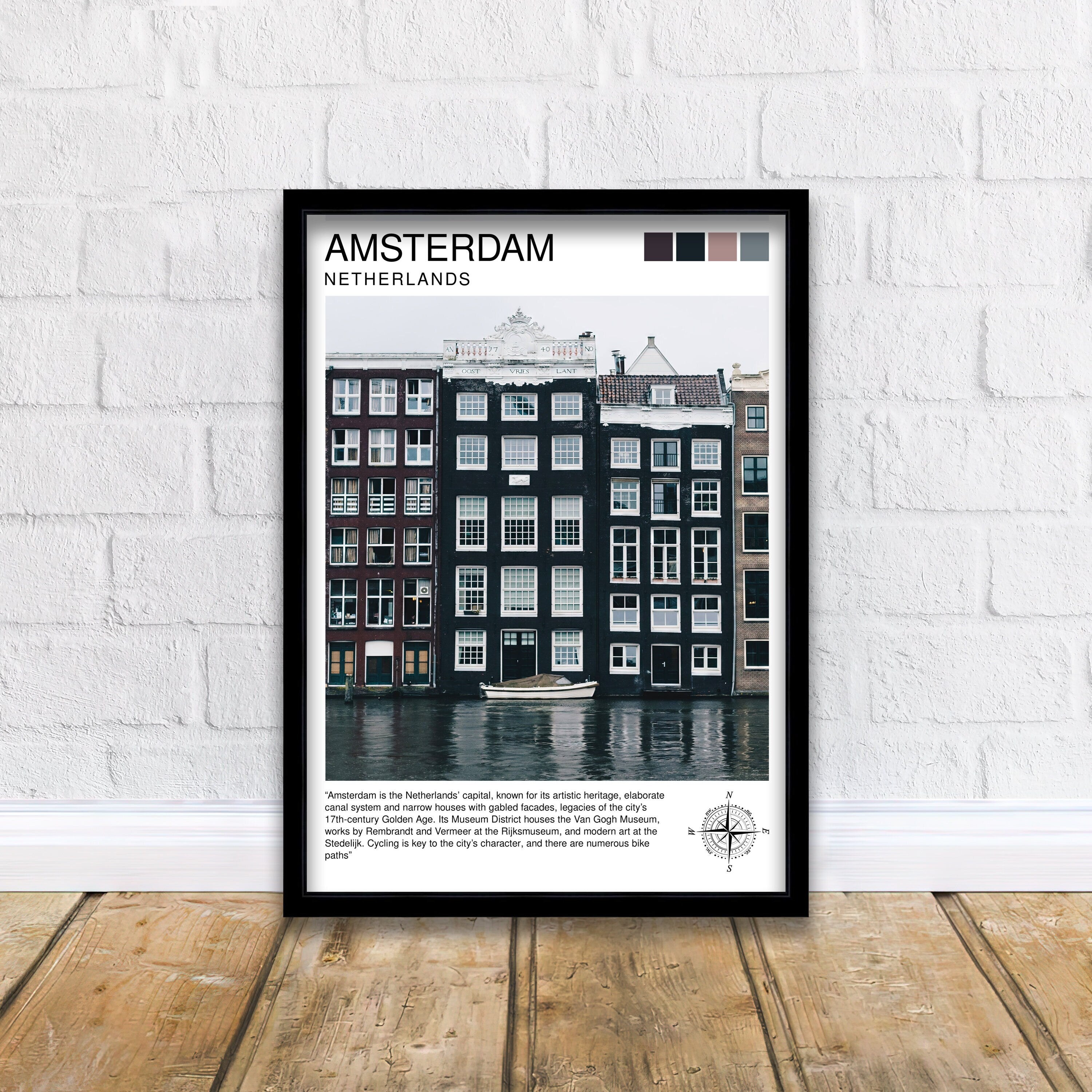 Amsterdam Travel Print Amsterdam Wall Art Amsterdam Cityscape Netherlands Illustration Amsterdam Travel Poster Gift for Amsterdam Lovers