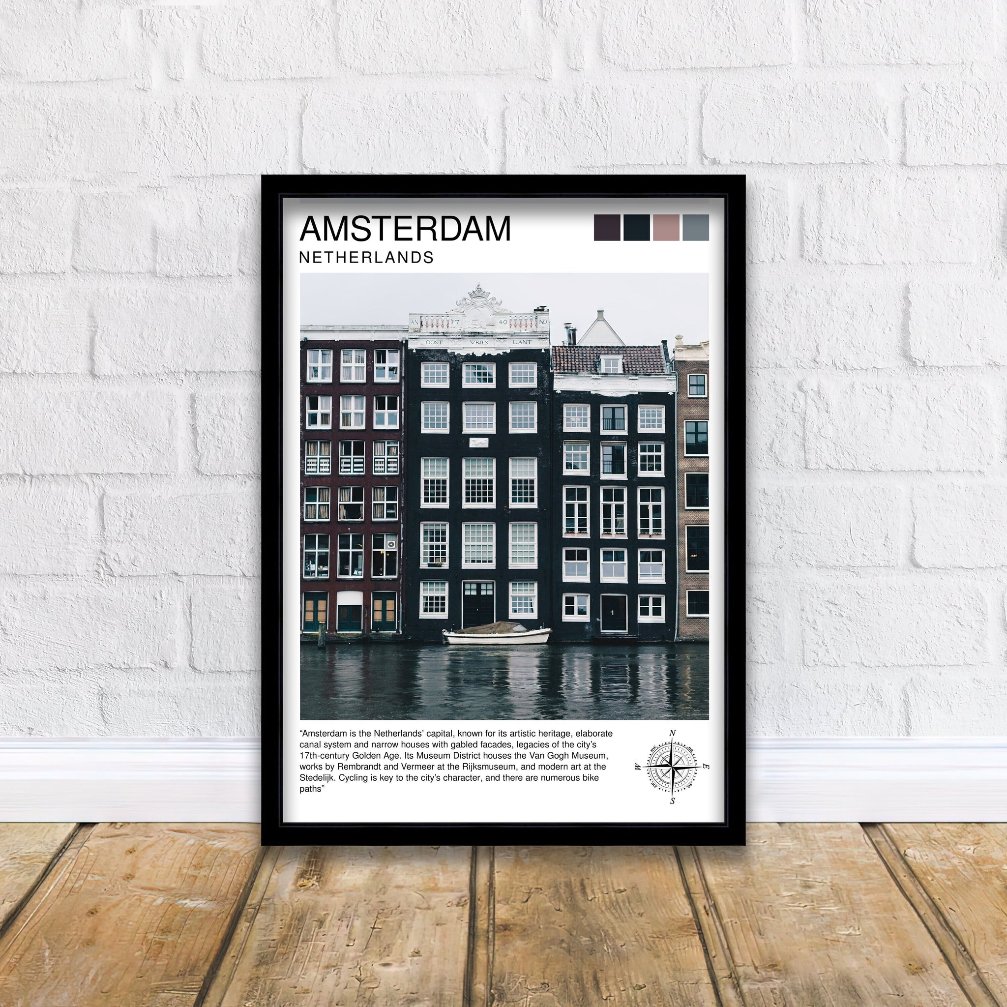 Amsterdam Travel Print Amsterdam Wall Art Amsterdam Cityscape Netherlands Illustration Amsterdam Travel Poster Gift for Amsterdam Lovers