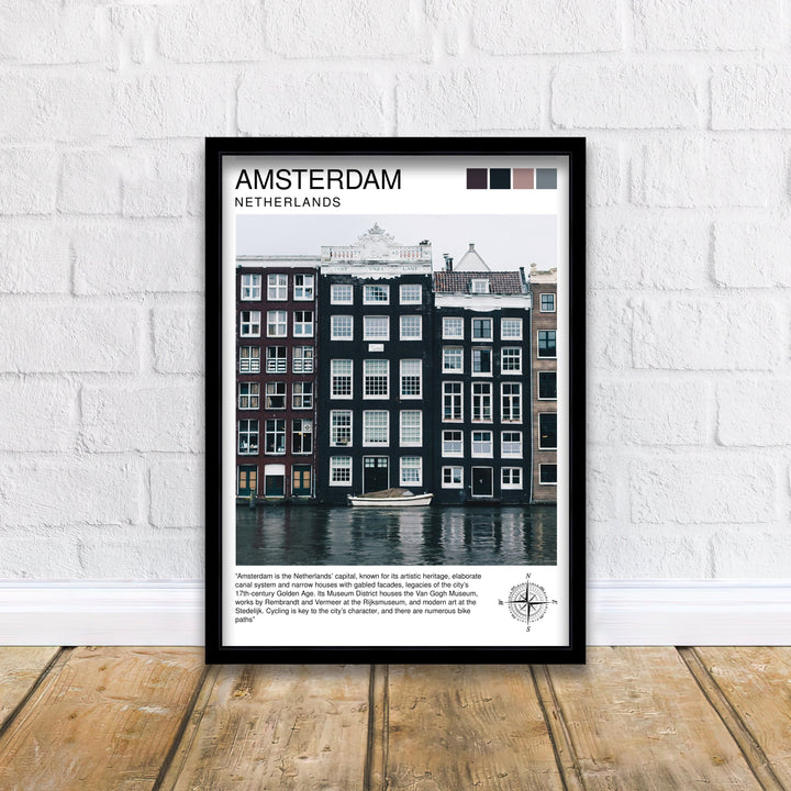 Amsterdam Travel Poster Amsterdam Wall Art Amsterdam Cityscape Netherlands Illustration Amsterdam Travel Poster Gift for Amsterdam Lovers