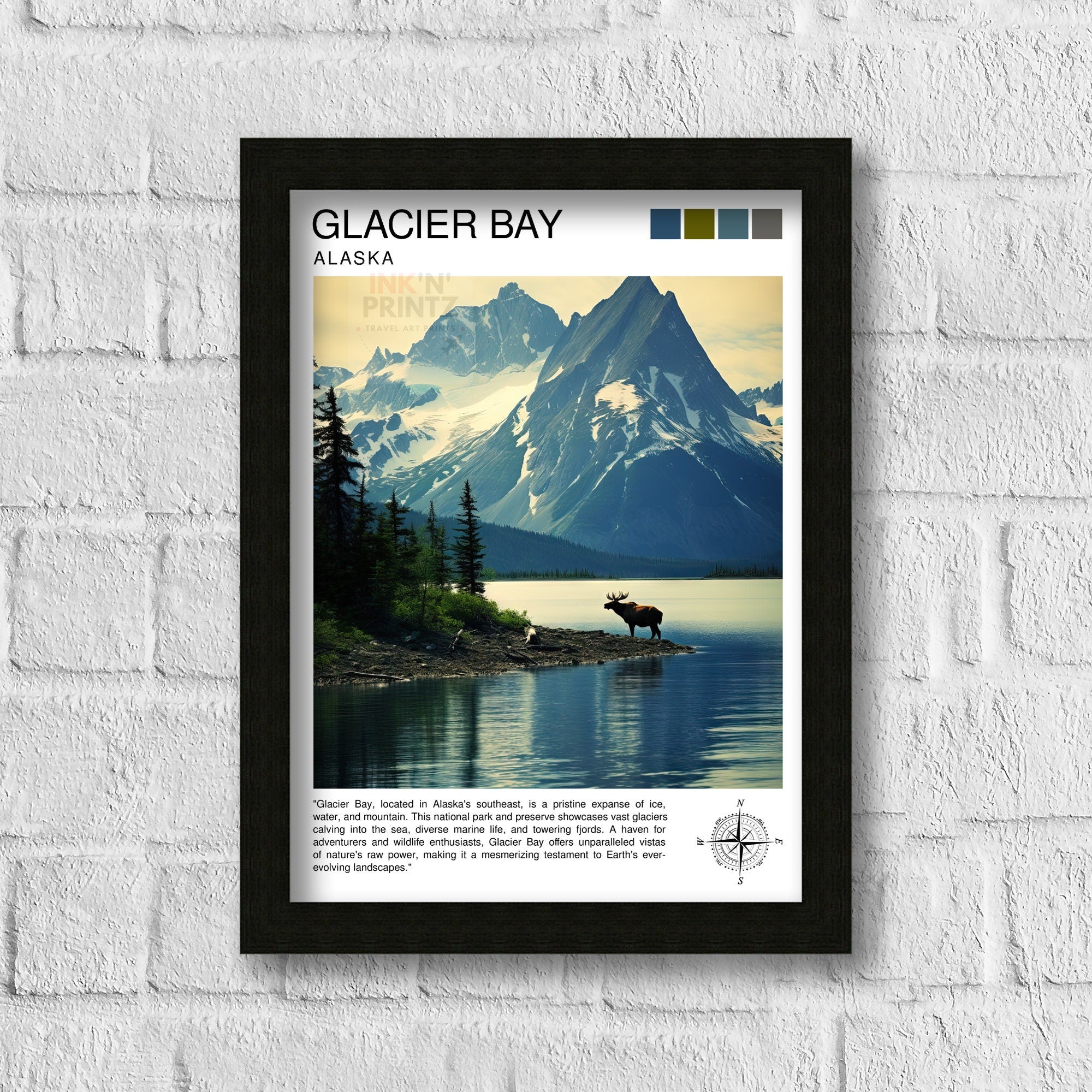 Glacier Bay Alaska Travel Print| Glacier Bay National Park Wall Art Alaska Travel Poster Glacier Bay Art Print Glacier Bay