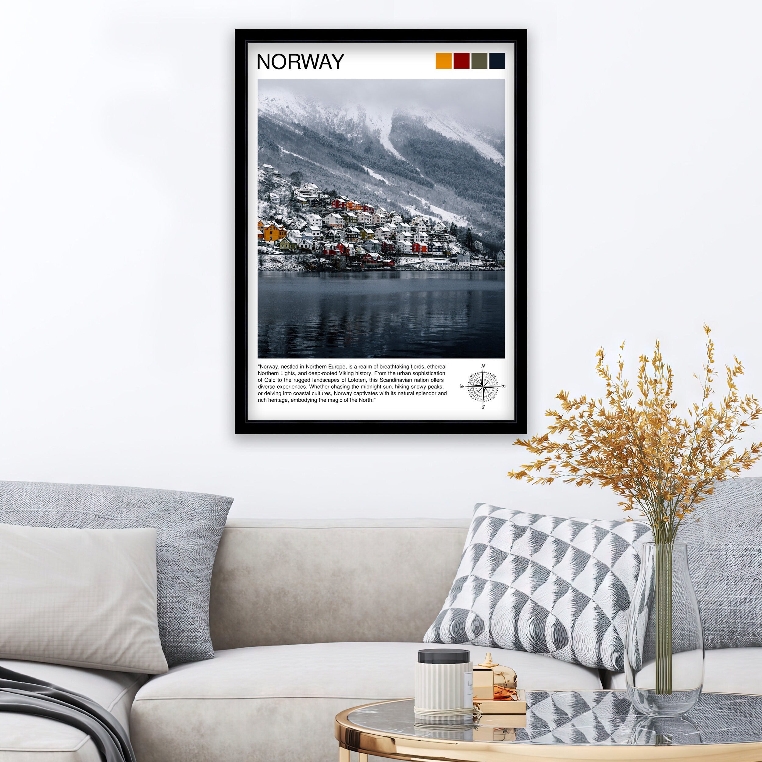 Norway Travel Print Norway Wall Decor Norway Poster Scandinavia Travel Prints Norway Art Print Norway Illustration Norway Wall Art