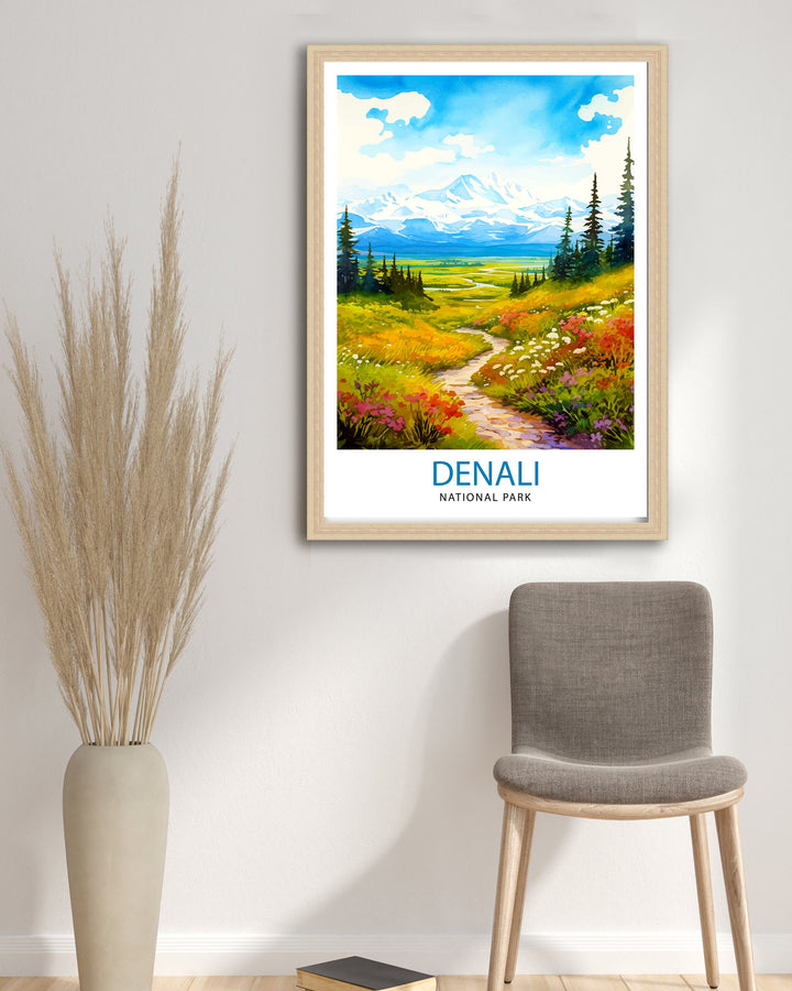 Denali National Park Alaska Travel Print Denali Wall Decor Denali Poster Alaska Travel Prints Denali Art Print Denali Illustration