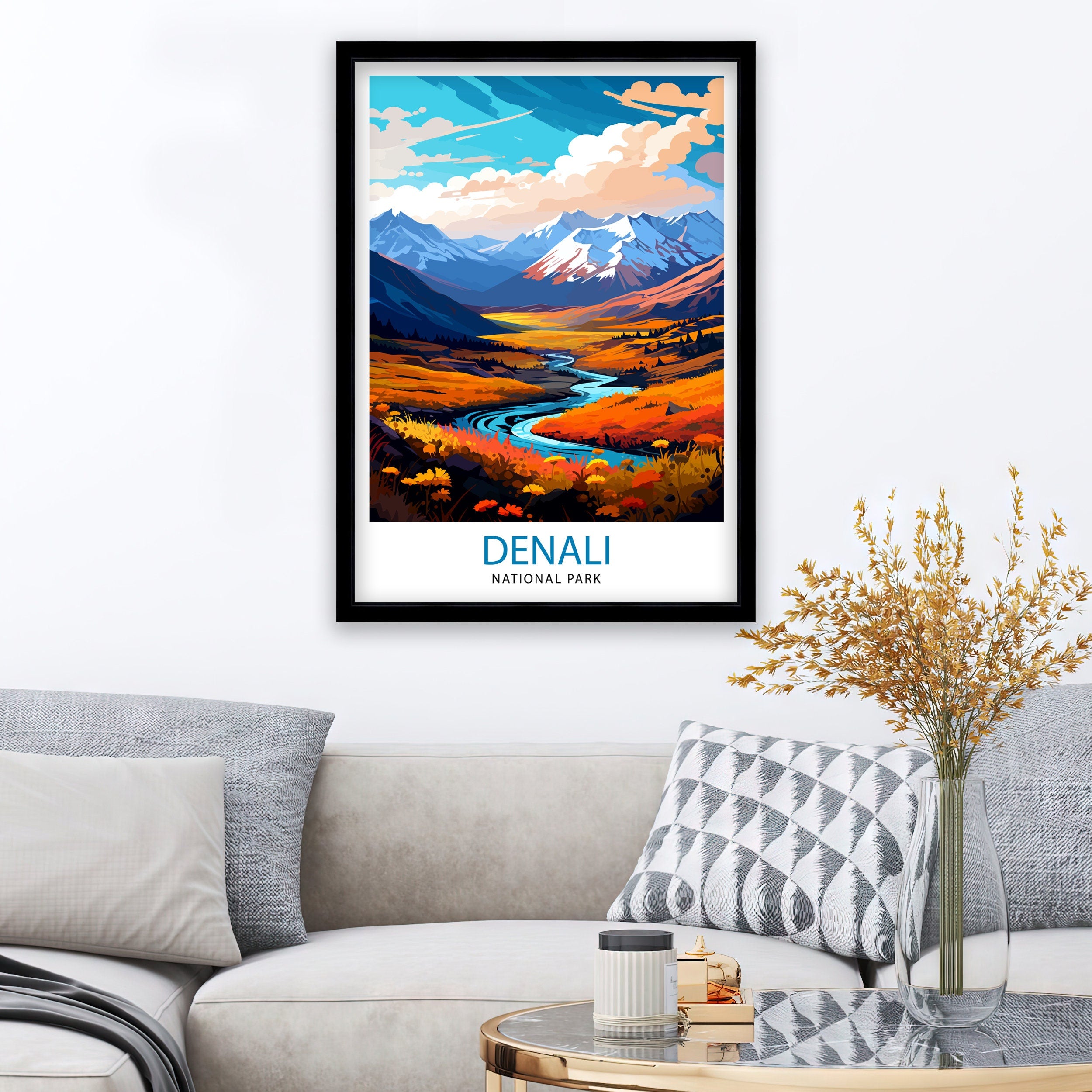 Denali National Park Alaska Travel Print Denali Wall Decor Denali Poster Alaska Travel Prints Denali Art Print Denali Illustration