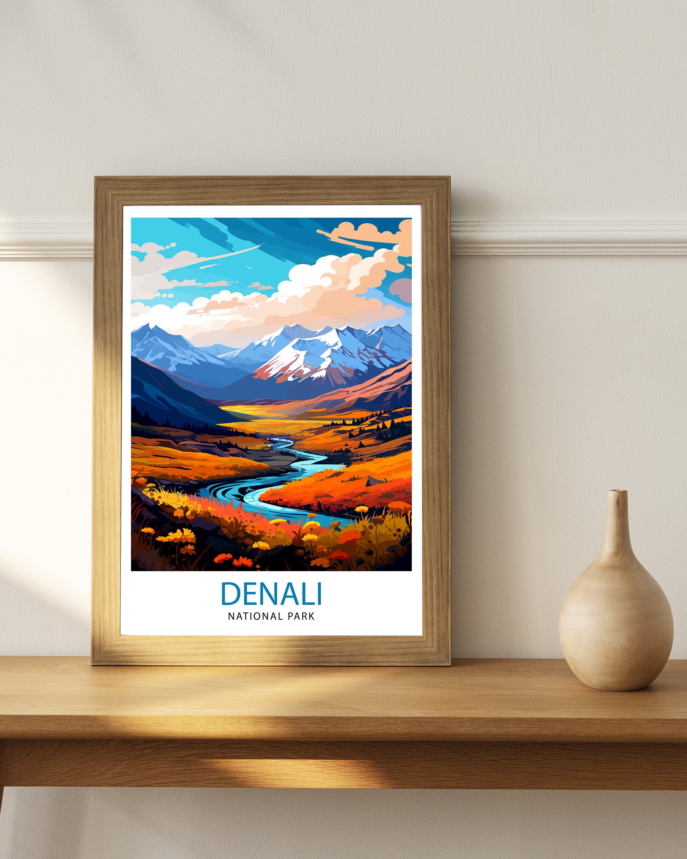 Denali National Park Alaska Travel Print Denali Wall Decor Denali Poster Alaska Travel Prints Denali Art Print Denali Illustration