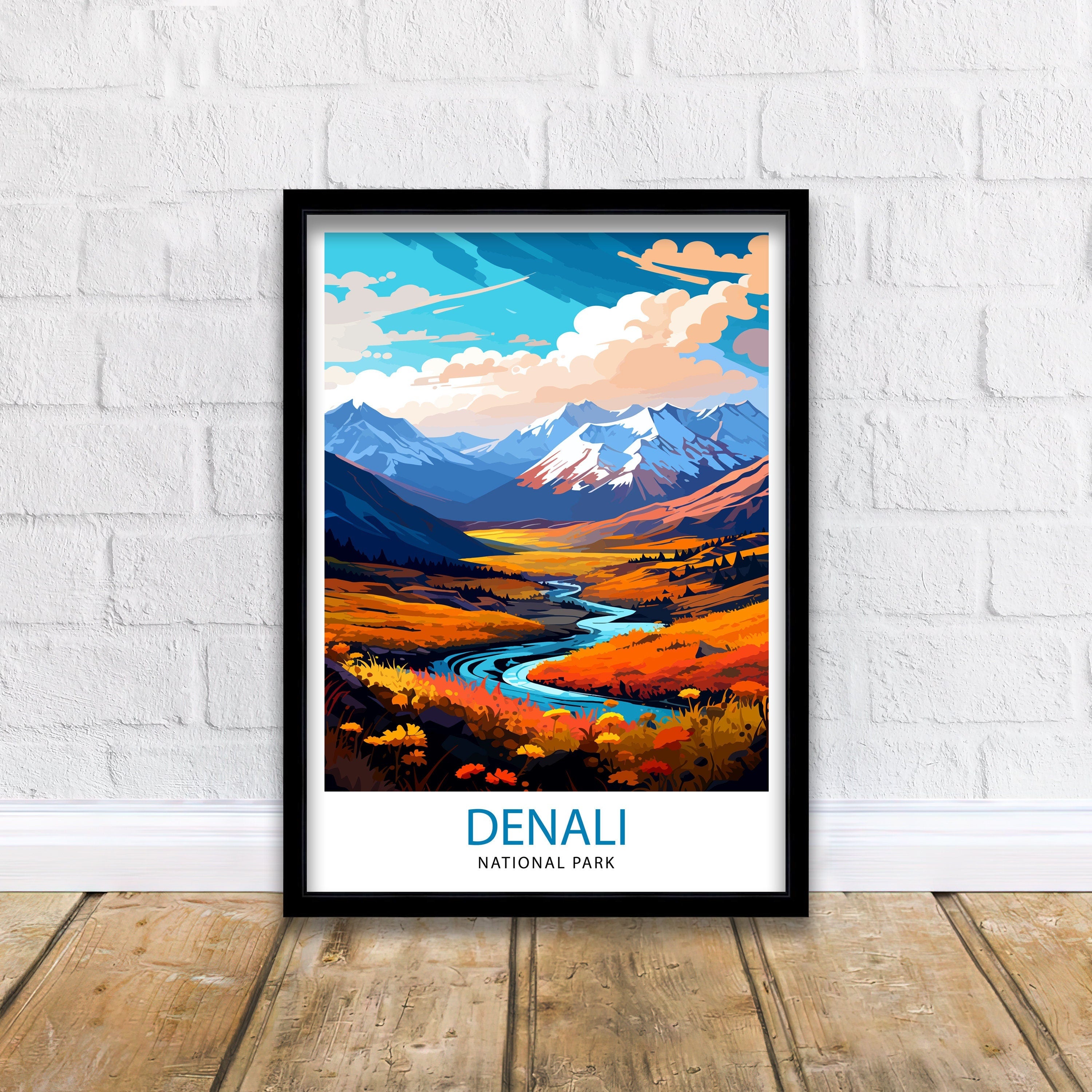 Denali National Park Alaska Travel Print Denali Wall Decor Denali Poster Alaska Travel Prints Denali Art Print Denali Illustration