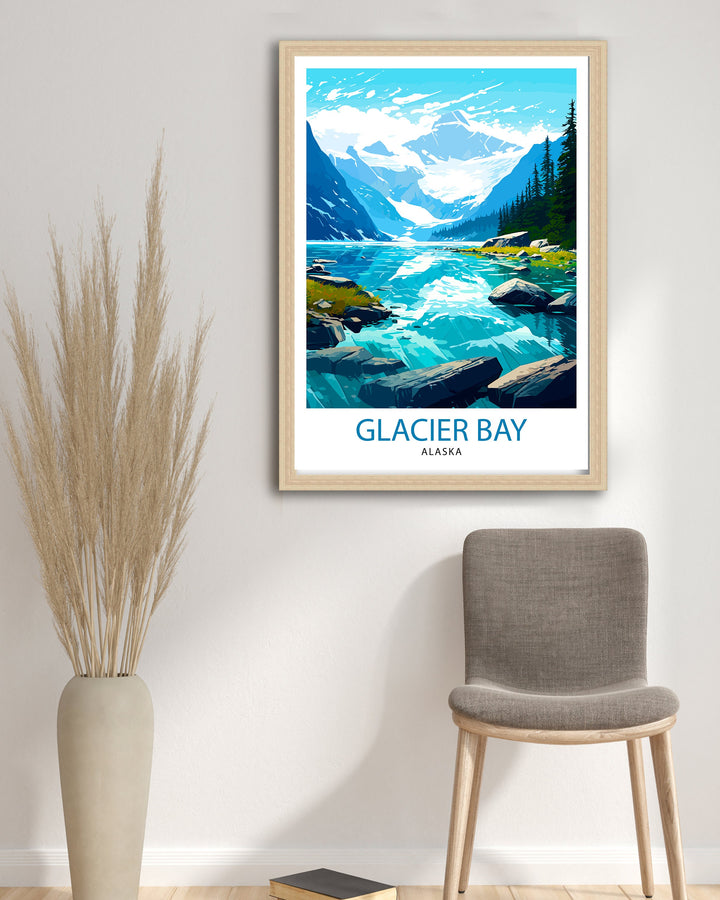 Glacier Bay Alaska Travel Print| Glacier Bay National Park Wall Art Alaska Travel Poster Glacier Bay Art Print Glacier Bay