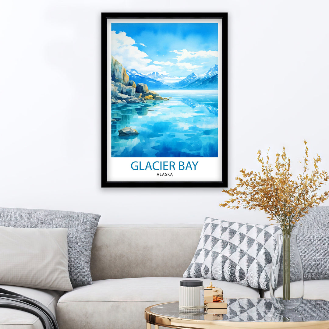 Glacier Bay Alaska Travel Print| Glacier Bay National Park Wall Art Alaska Travel Poster Glacier Bay Art Print Glacier Bay Illustration