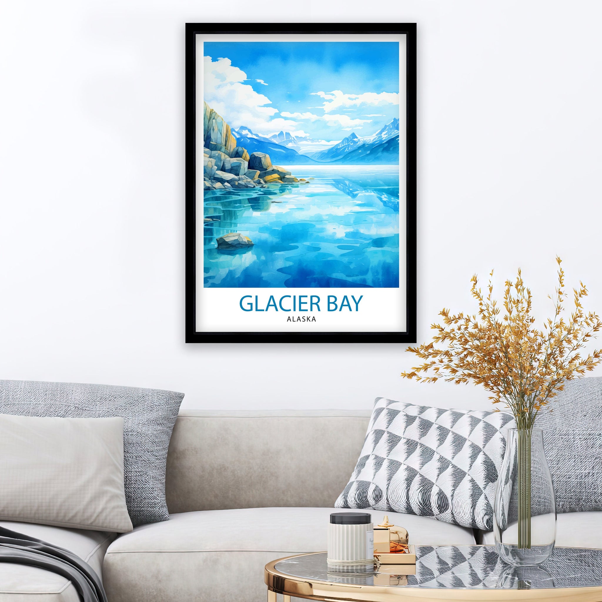 Glacier Bay Alaska Travel Print| Glacier Bay National Park Wall Art Alaska Travel Poster Glacier Bay Art Print Glacier Bay Illustration