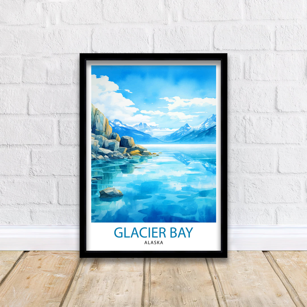 Glacier Bay Alaska Travel Print| Glacier Bay National Park Wall Art Alaska Travel Poster Glacier Bay Art Print Glacier Bay Illustration
