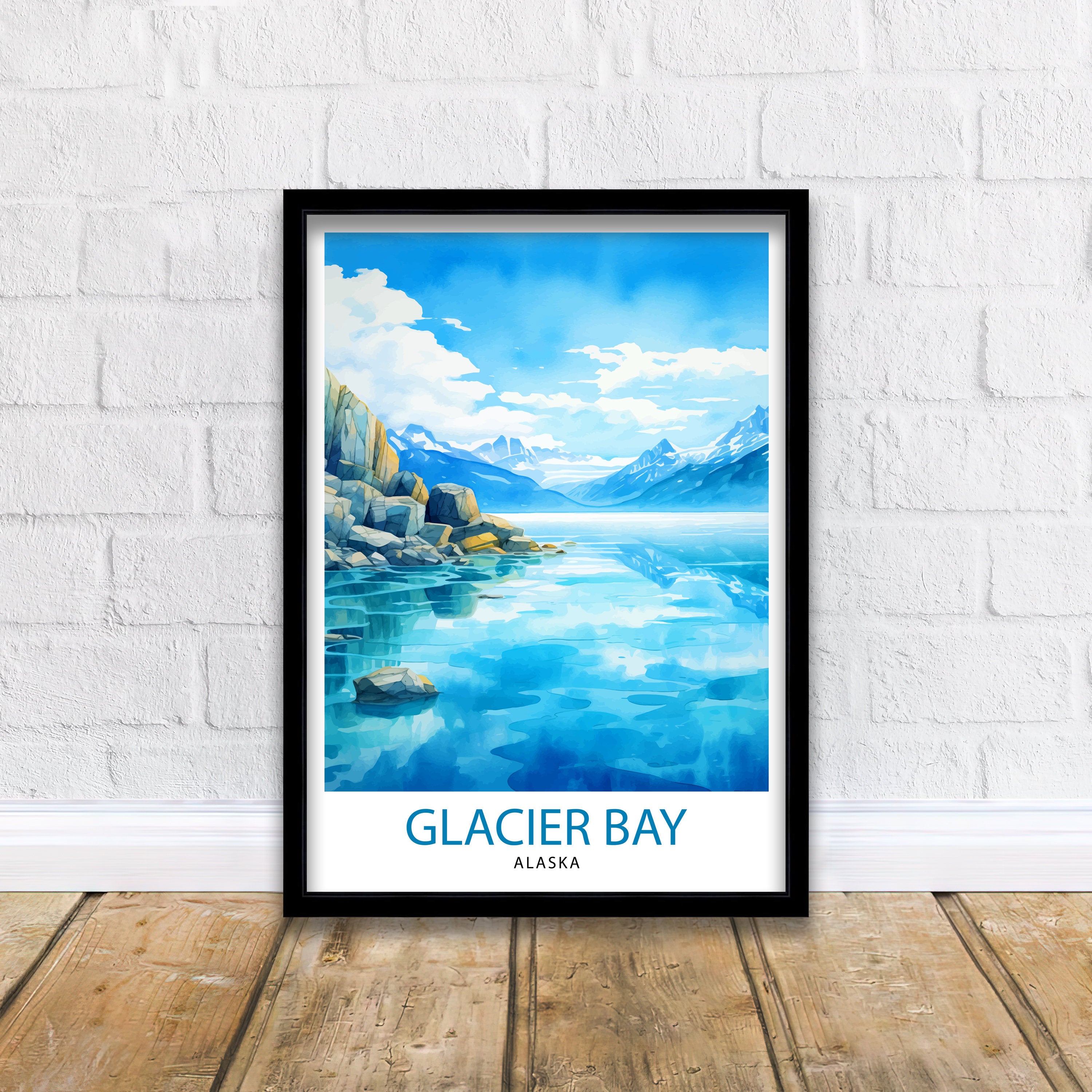 Glacier Bay Alaska Travel Print| Glacier Bay National Park Wall Art Alaska Travel Poster Glacier Bay Art Print Glacier Bay Illustration
