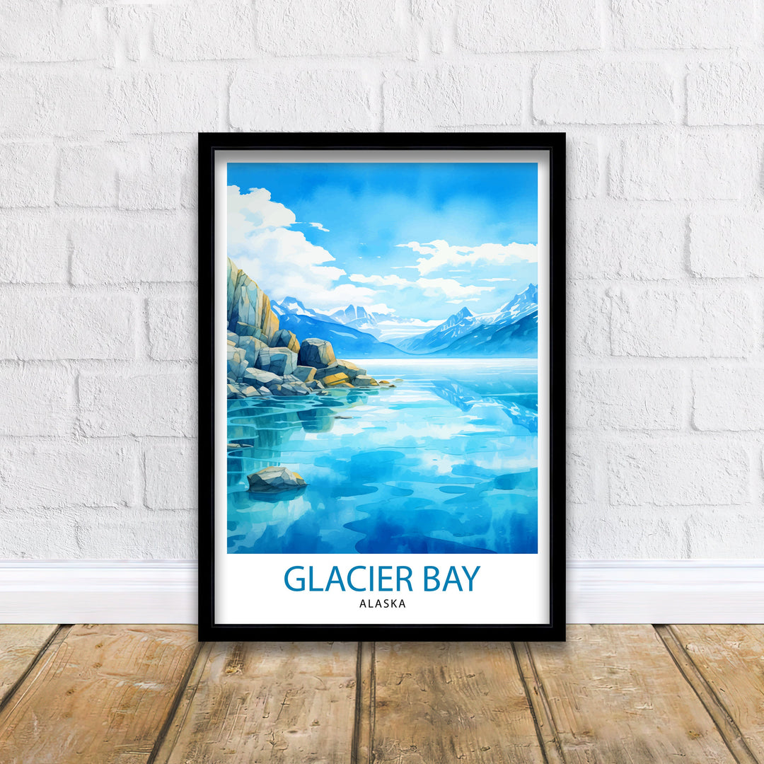 Glacier Bay Alaska Travel Print| Glacier Bay National Park Wall Art Alaska Travel Poster Glacier Bay Art Print Glacier Bay Illustration