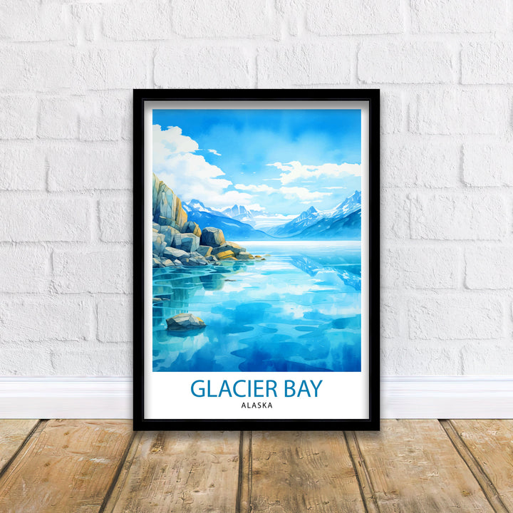 Glacier Bay Alaska Travel Print| Glacier Bay National Park Wall Art Alaska Travel Poster Glacier Bay Art Print Glacier Bay Illustration