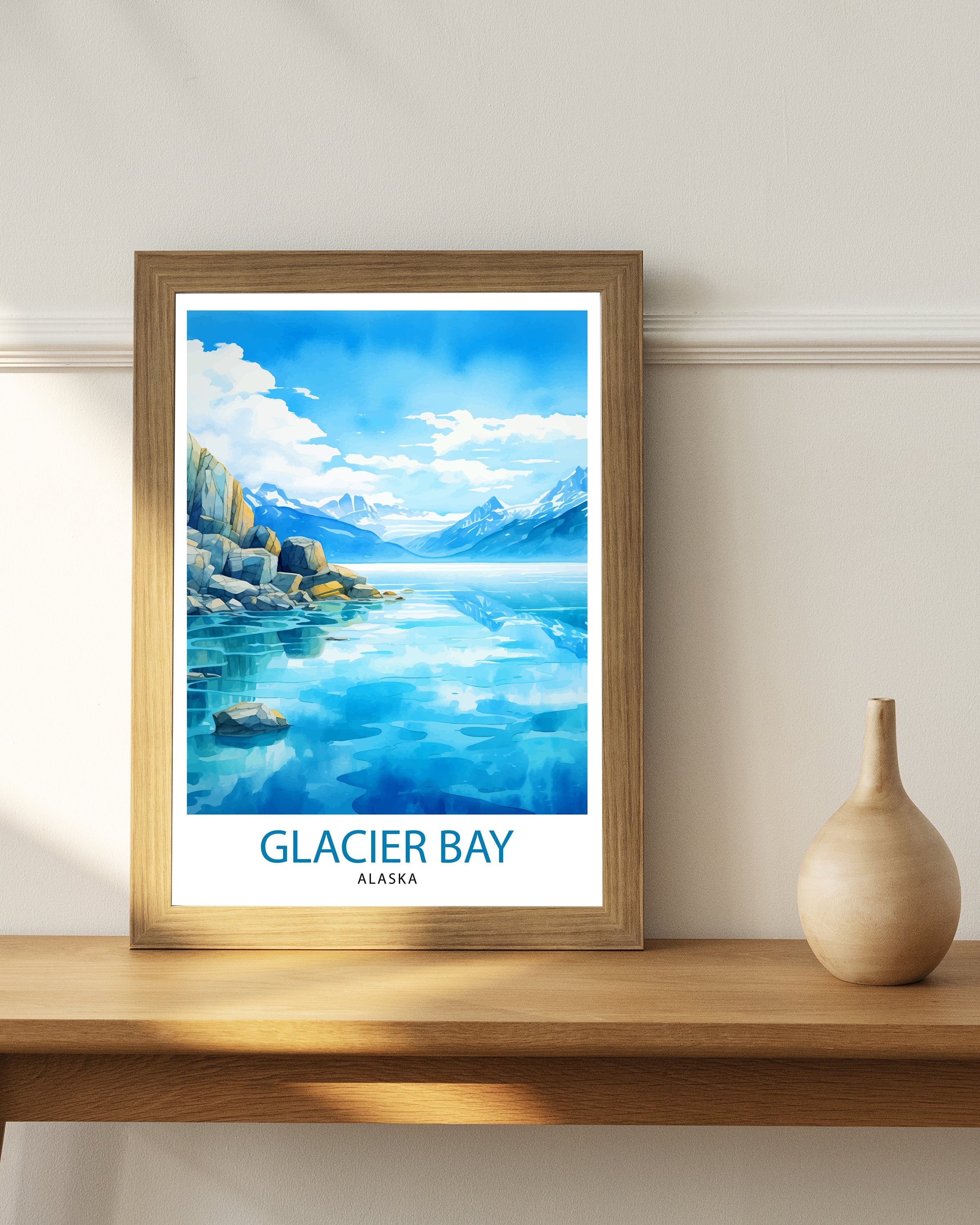 Glacier Bay Alaska Travel Print| Glacier Bay National Park Wall Art Alaska Travel Poster Glacier Bay Art Print Glacier Bay Illustration