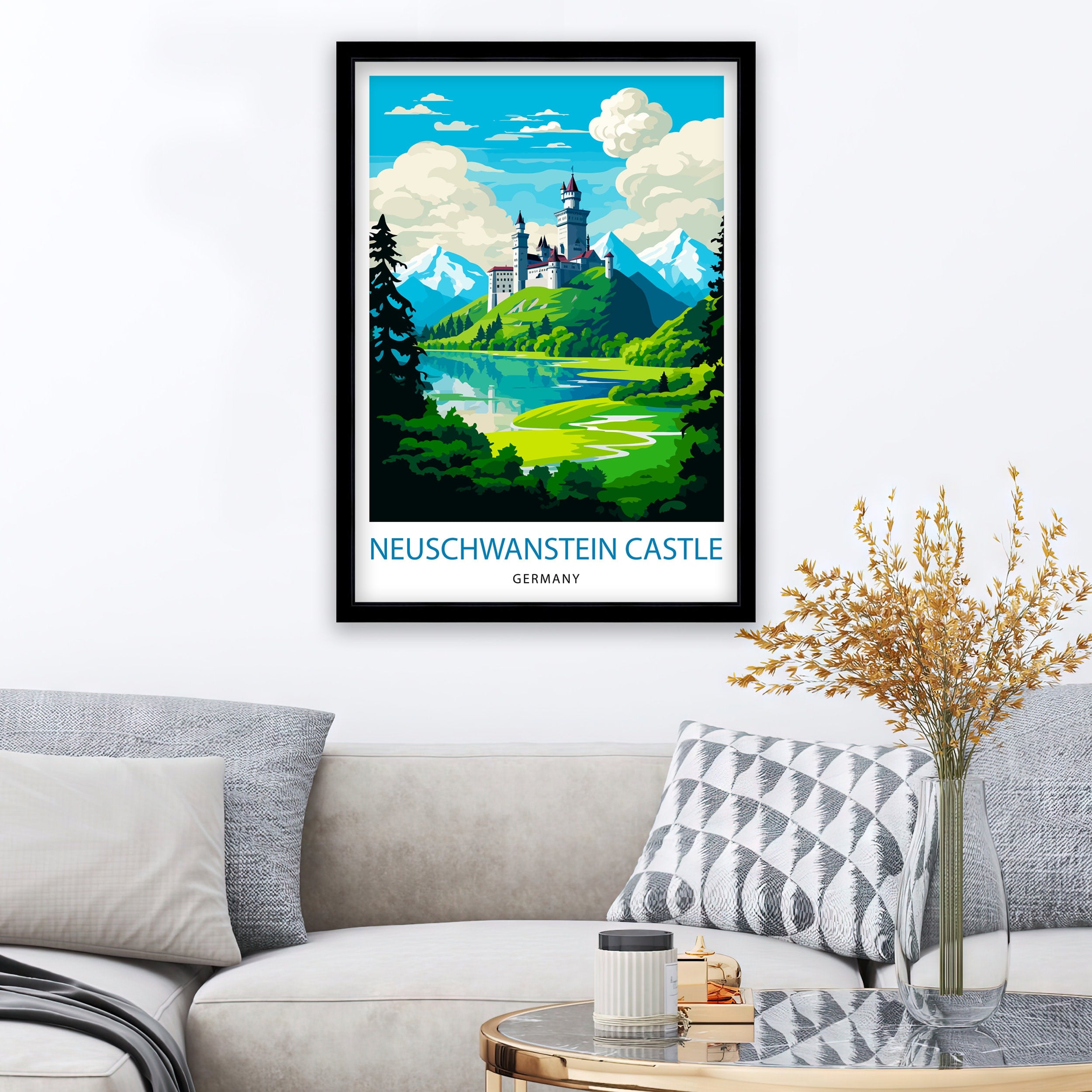 Neuschwanstein Castle Print Fairy Tale Castle Wall Art Bavaria Germany Poster Neuschwanstein Decor Romantic Road Travel German Castle