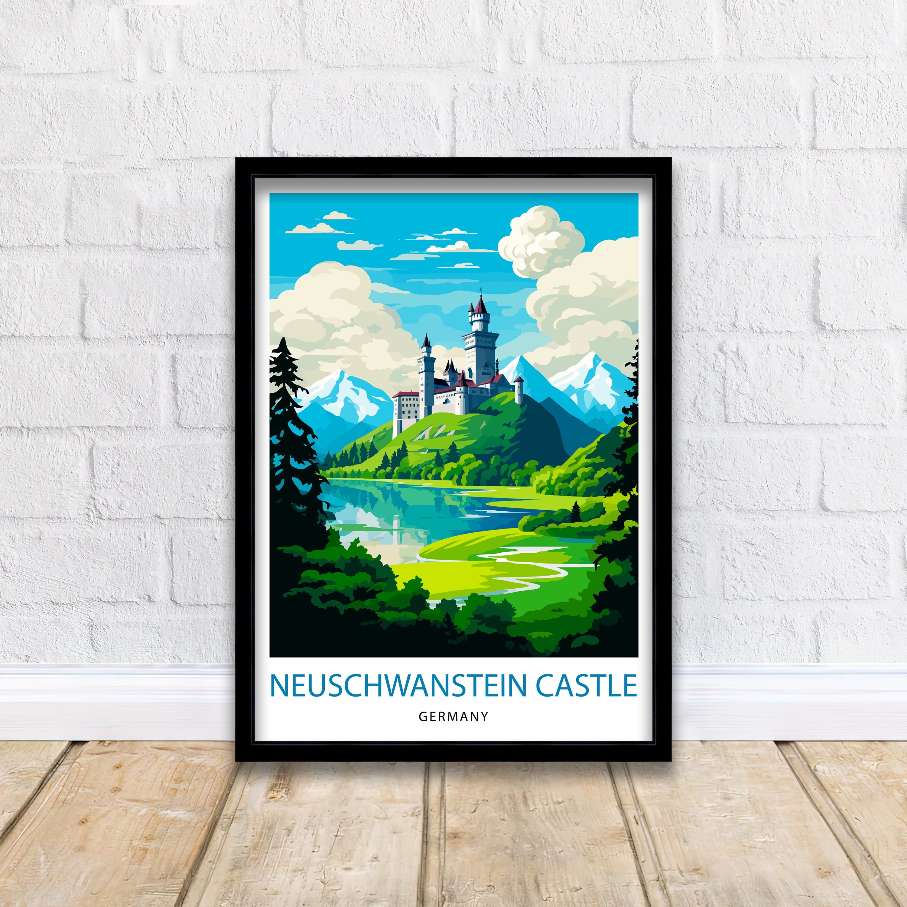 Neuschwanstein Castle Print Fairy Tale Castle Wall Art Bavaria Germany Poster Neuschwanstein Decor Romantic Road Travel German Castle