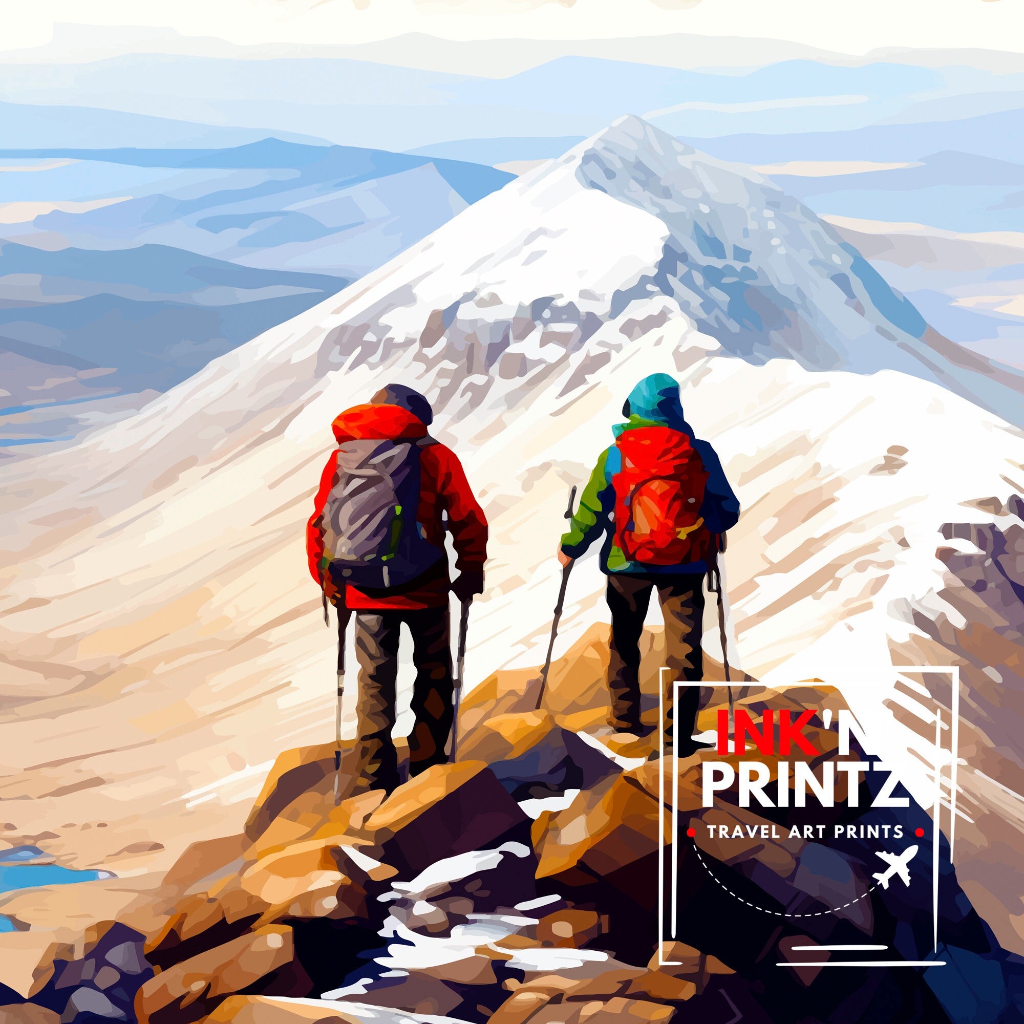 Scafell Pike Travel Print Lake District Wall Art Scafell Pike Illustration England Travel Poster Gift for Hikers Mountain Wall Decor