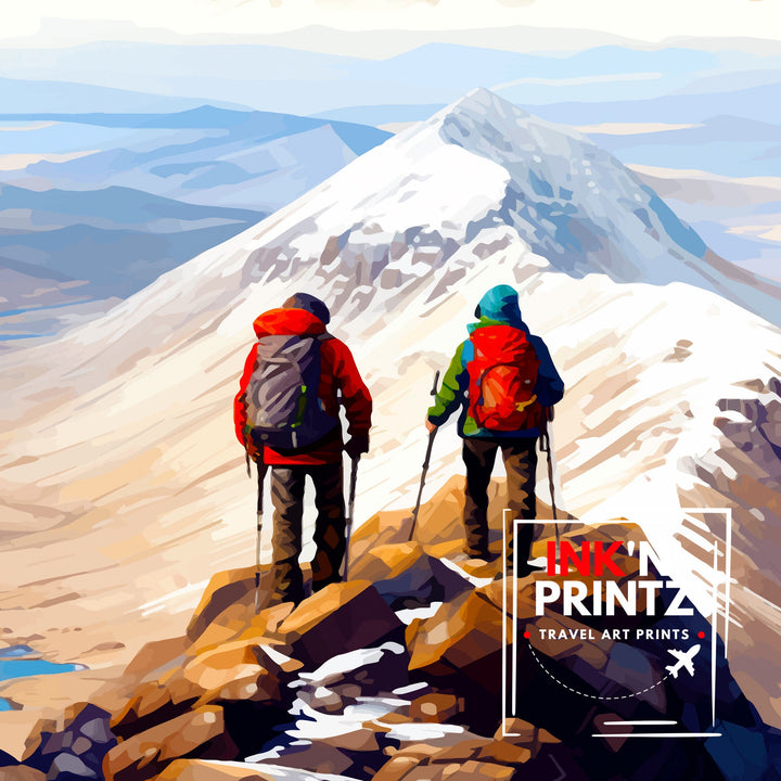 Scafell Pike Travel Print Lake District Wall Art Scafell Pike Illustration England Travel Poster Gift for Hikers Mountain Wall Decor