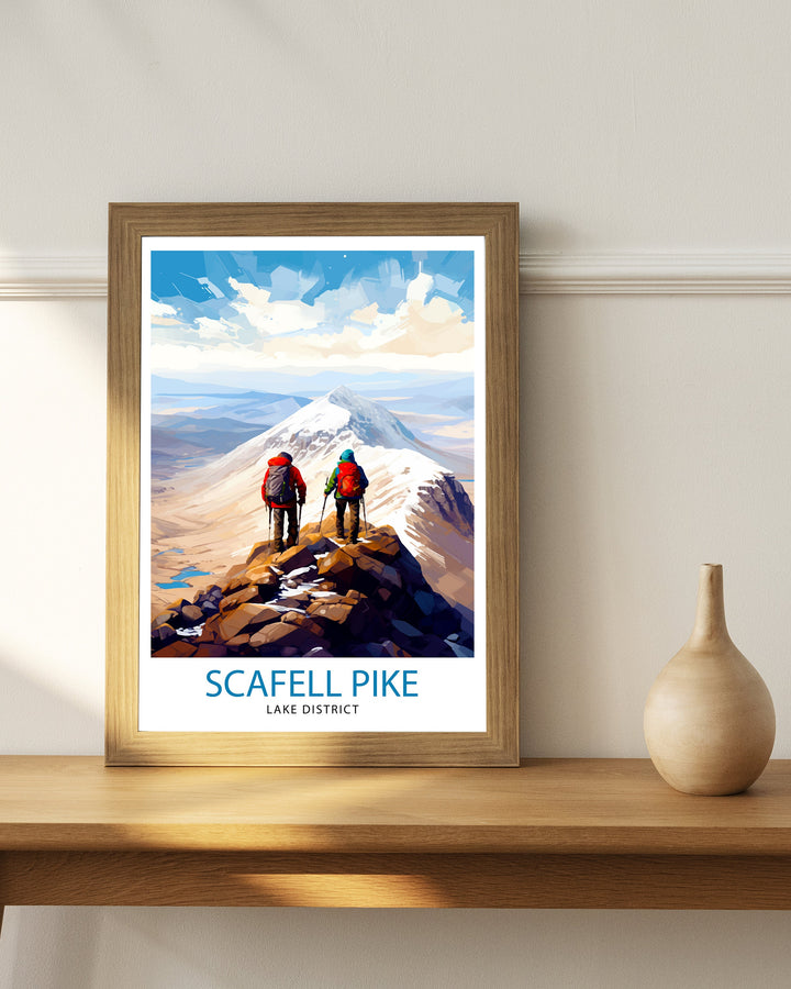 Scafell Pike Travel Print Lake District Wall Art Scafell Pike Illustration England Travel Poster Gift for Hikers Mountain Wall Decor