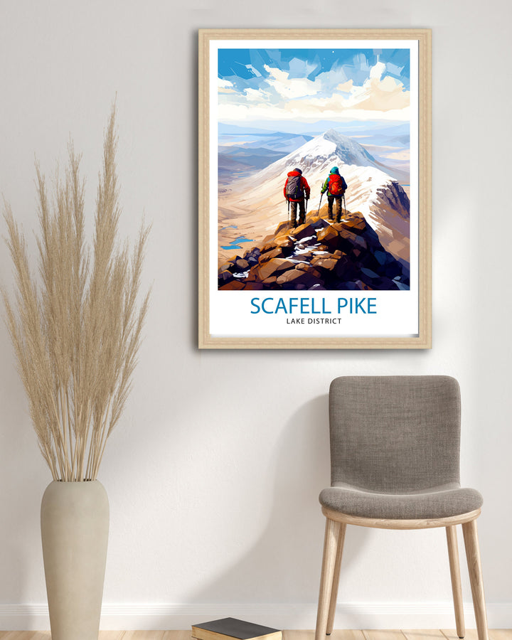 Scafell Pike Travel Print Lake District Wall Art Scafell Pike Illustration England Travel Poster Gift for Hikers Mountain Wall Decor