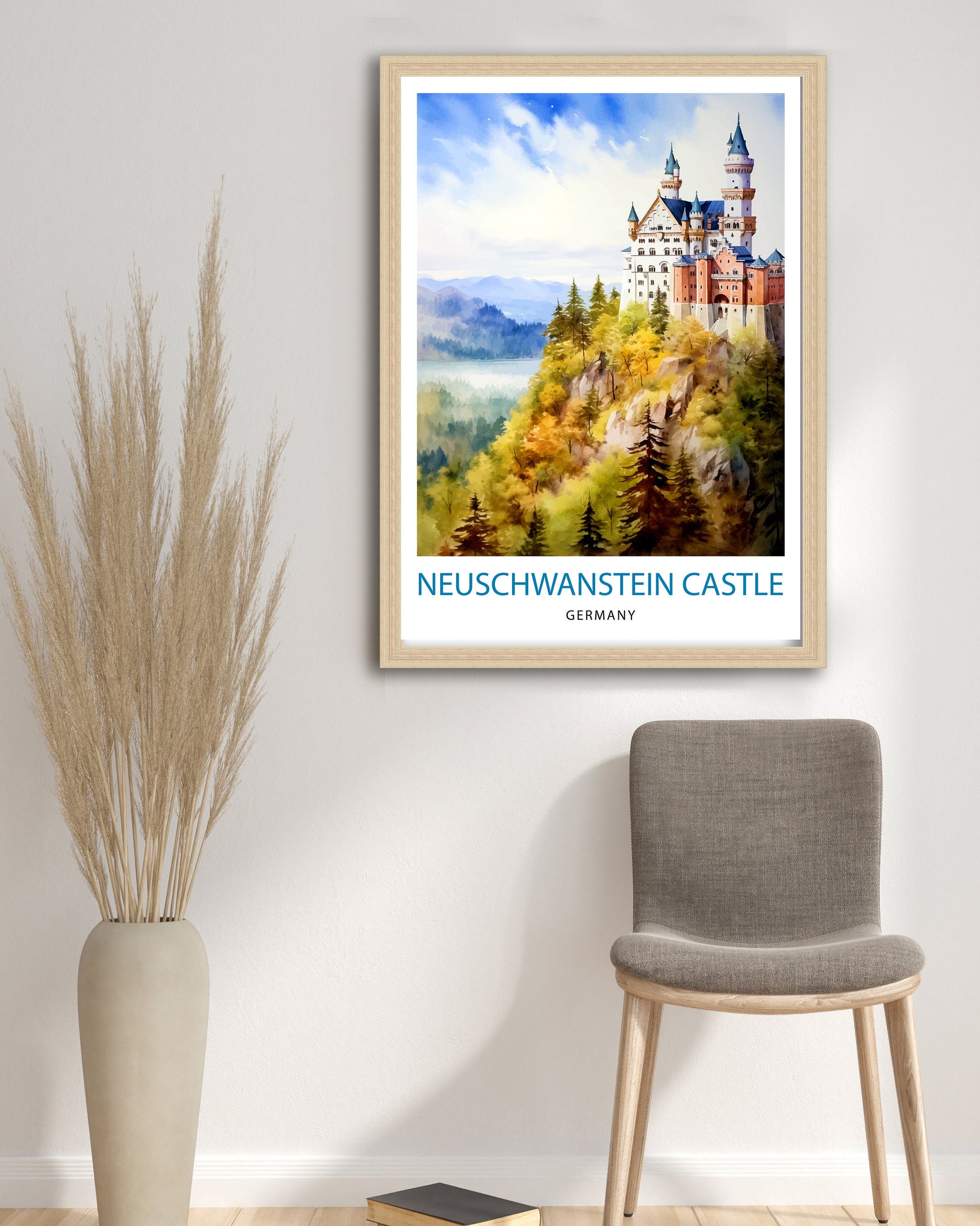 Neuschwanstein Castle Print Fairy Tale Castle Wall Art Bavaria Germany Poster Neuschwanstein Decor Romantic Road Travel German Castle