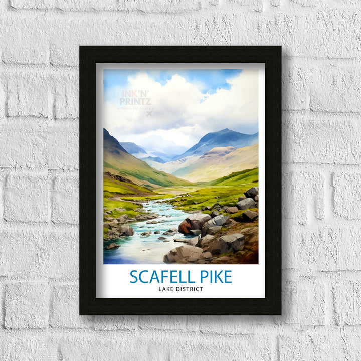 Scafell Pike Travel Print Lake District Wall Art Scafell Pike Illustration England Travel Poster Gift for Hikers Mountain Wall Decor