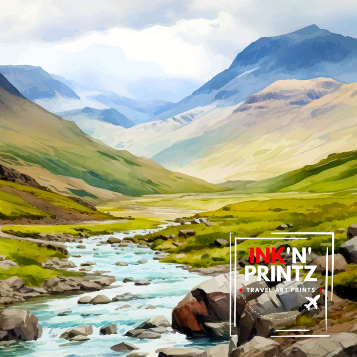 Scafell Pike Travel Print Lake District Wall Art Scafell Pike Illustration England Travel Poster Gift for Hikers Mountain Wall Decor